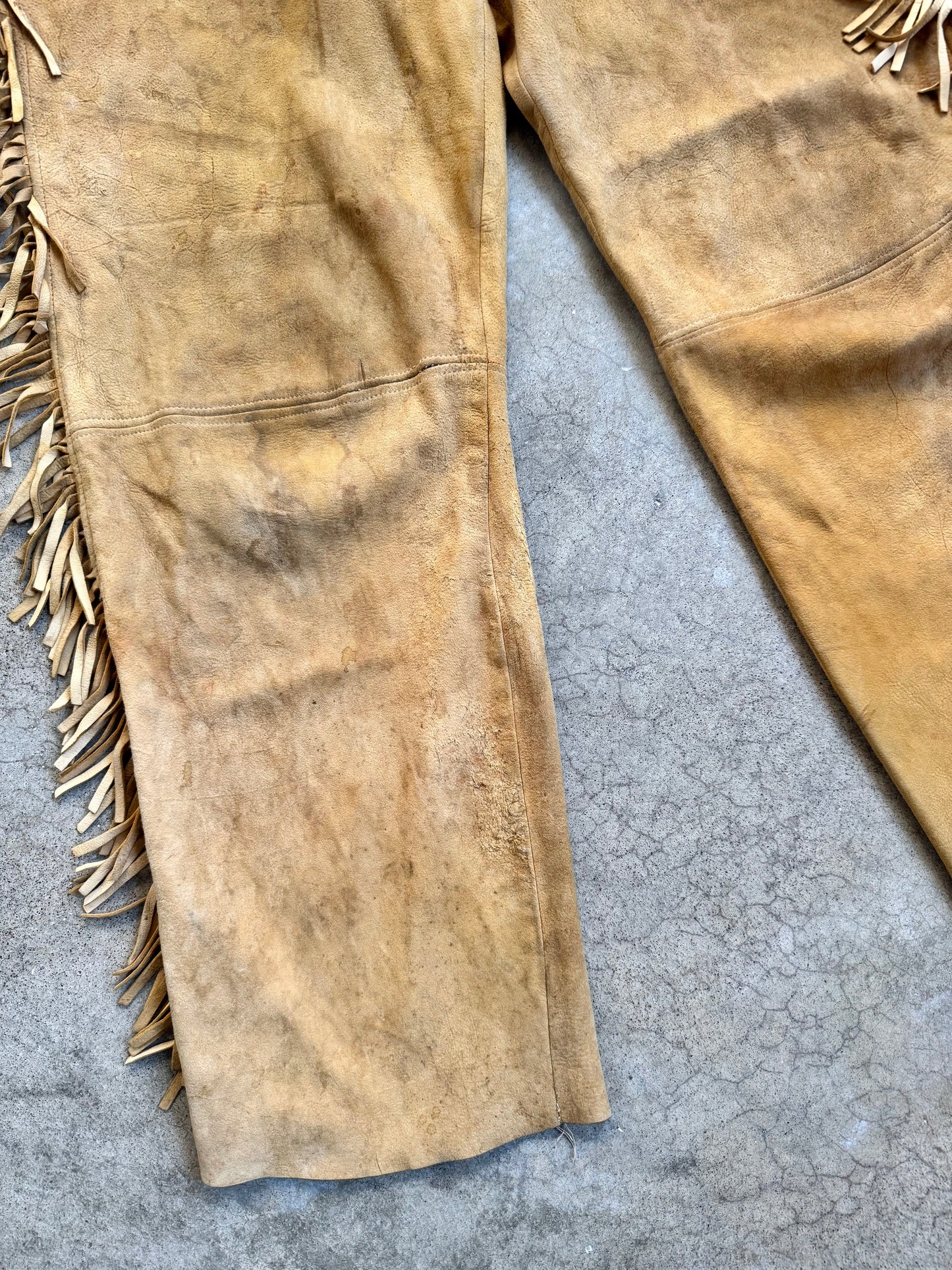 Vintage 1950s Handmade Deer Suede Western Fringe Pants | Waist 35”