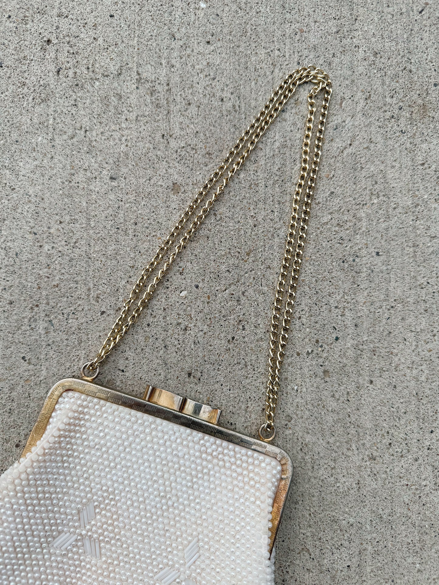 Vintage 1950s Ivory Beaded Clutch Purse