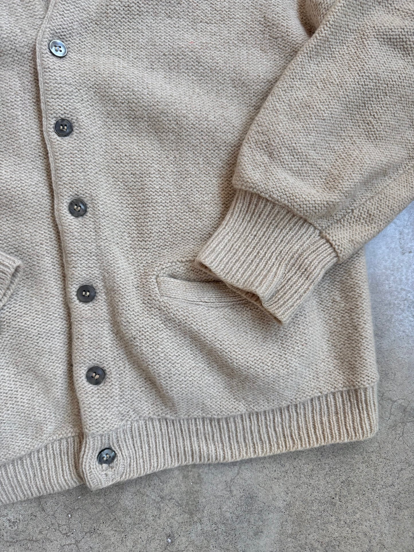 Vintage 1960s Sportswear Beige Wool-Blend Cardigan | Large