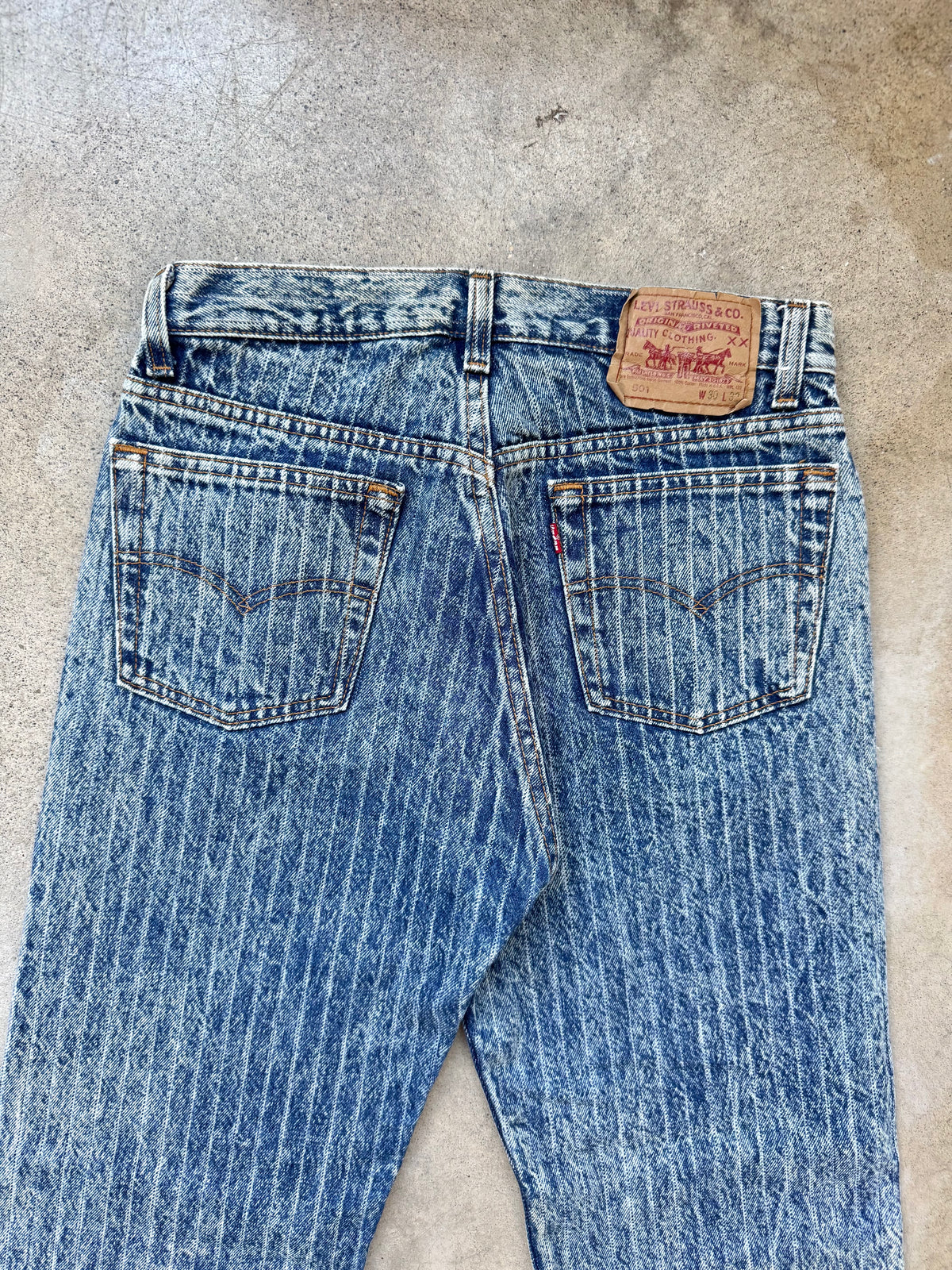 Vintage 1980s Levi’s 501 Pinstripe Acid Wash Straight Leg Jeans | 30x32