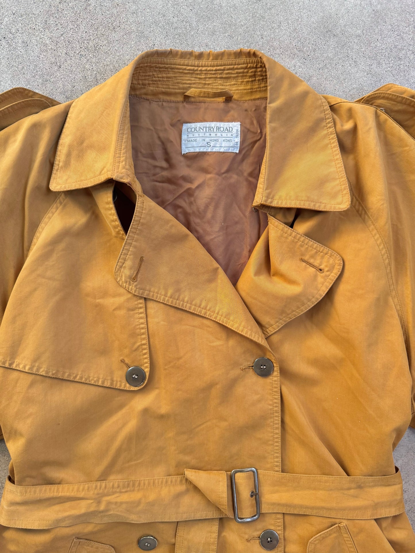 Vintage 1980s Country Road Mustard Belted Trench Coat | Small