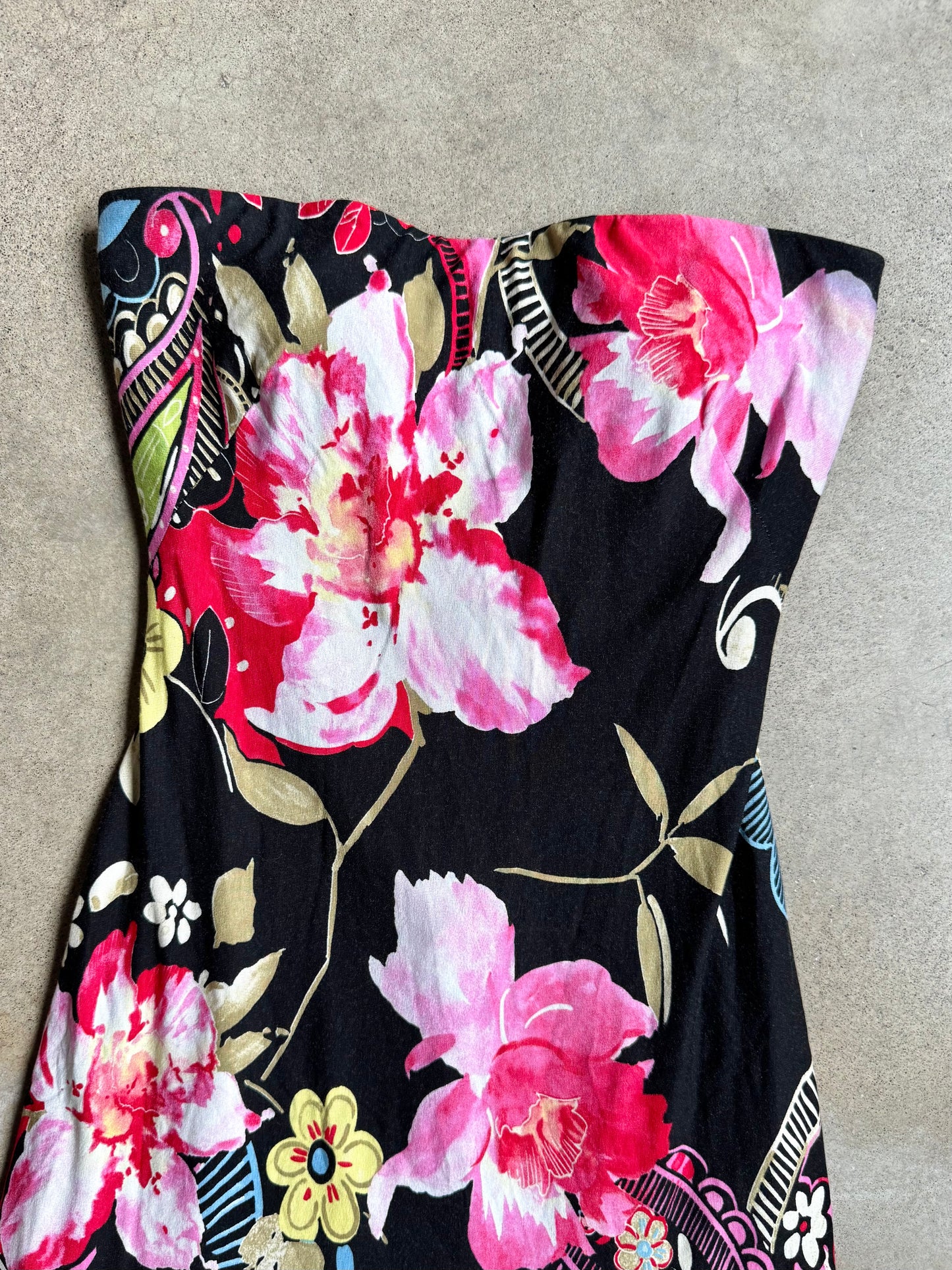 Vintage 1990s Cache Floral Print Strapless Dress | S/M