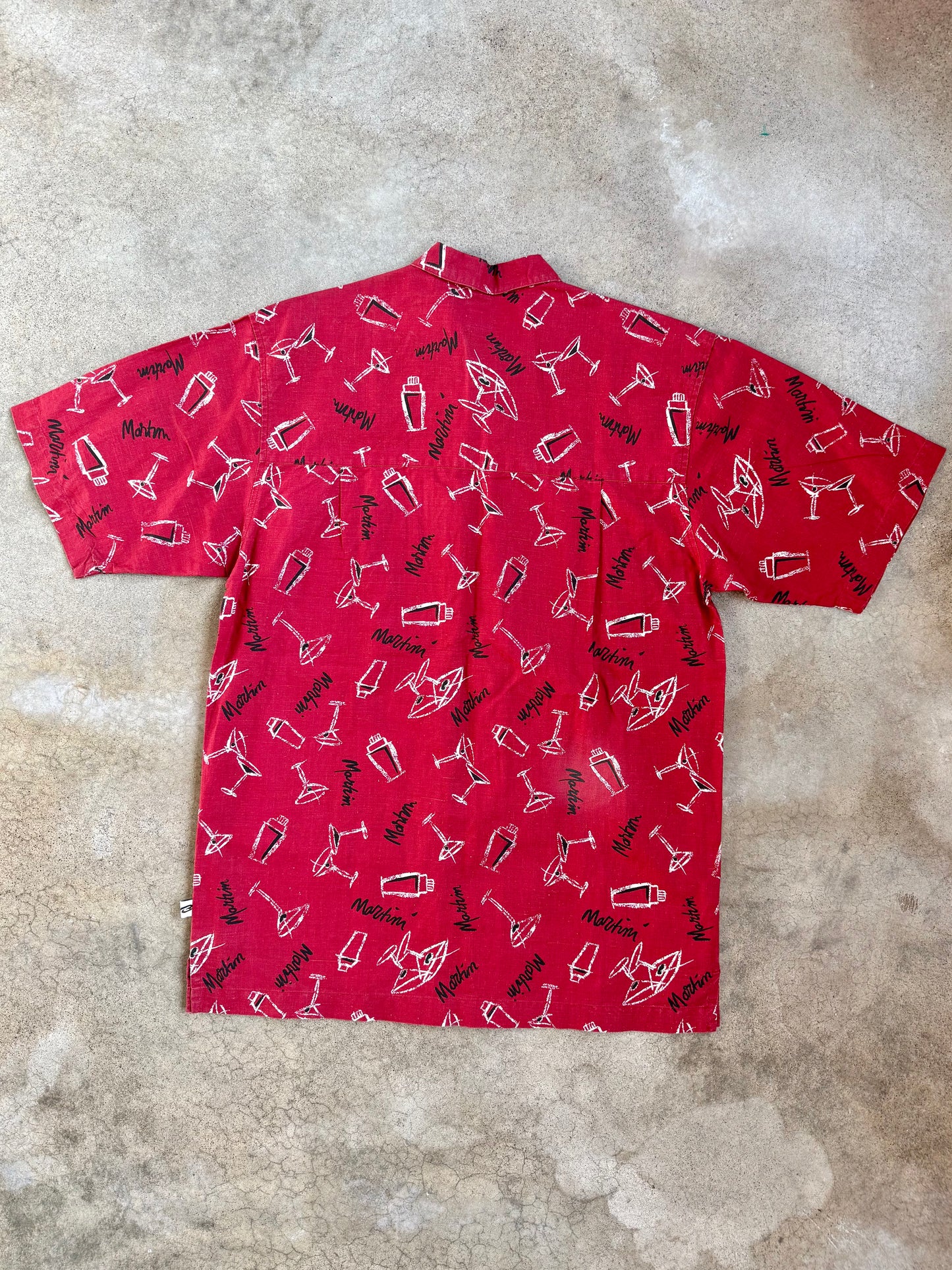 Vintage 1990s Bugle Boy Red Martini Pattern Short Sleeve Shirt | Medium