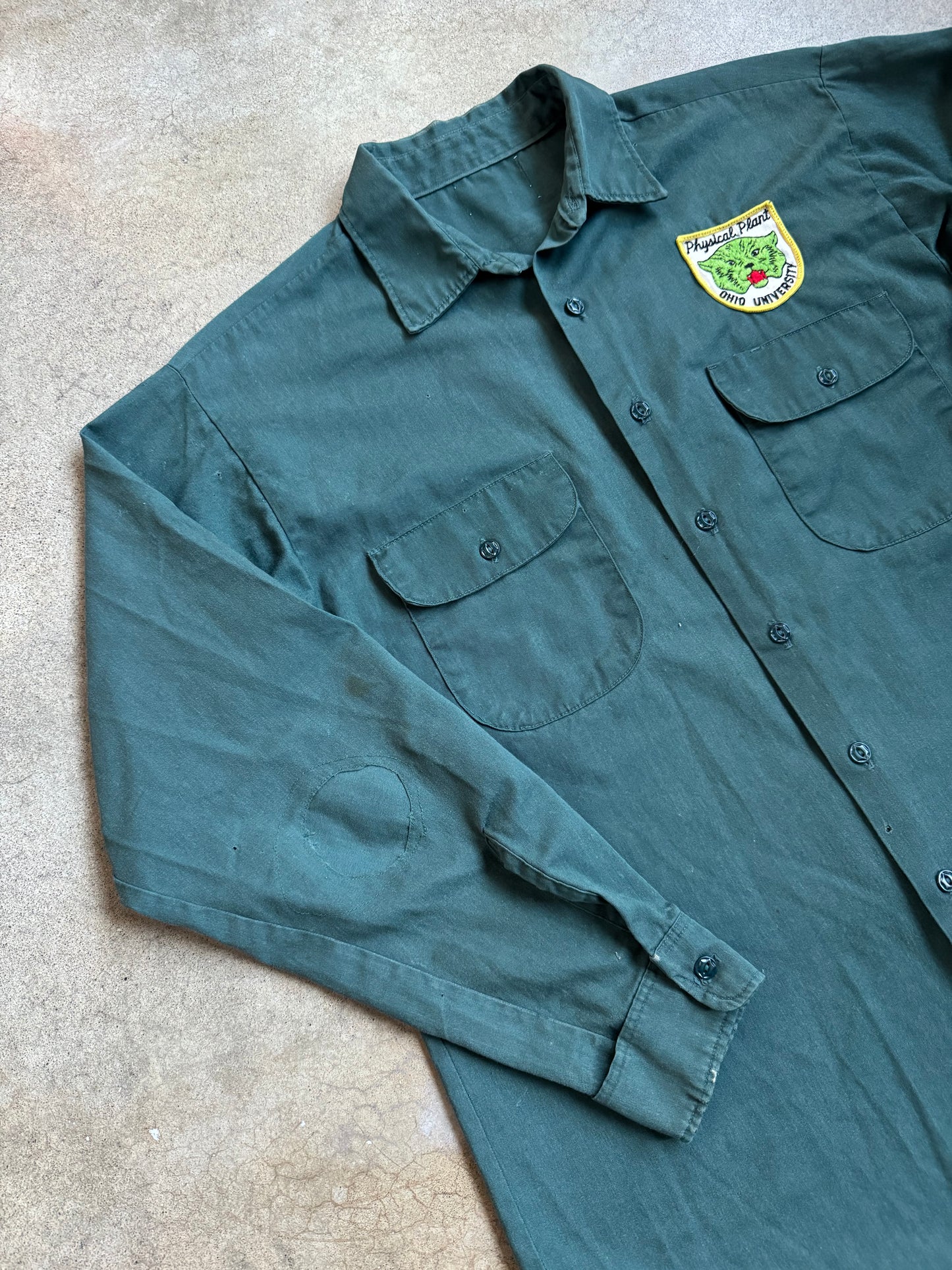 Vintage 1970s Ohio University Physical Plant Patched Utility Shirt | L/XL