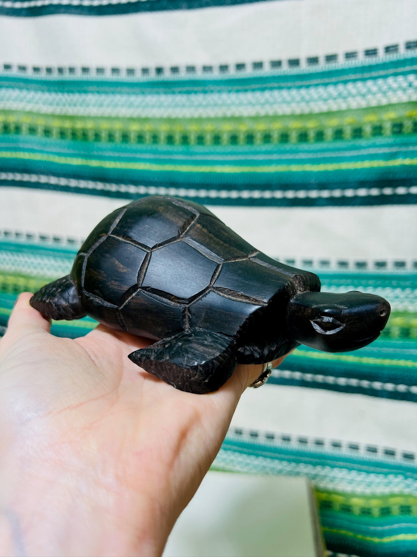 Vintage Solid Wood Hand Carved Turtle