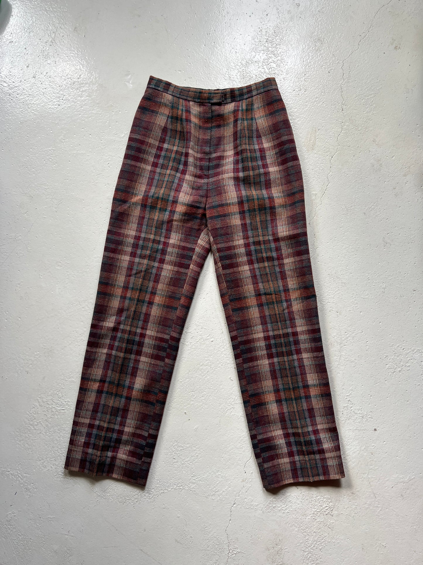 Vintage Dark Plaid High Waisted Wool Pants | Small