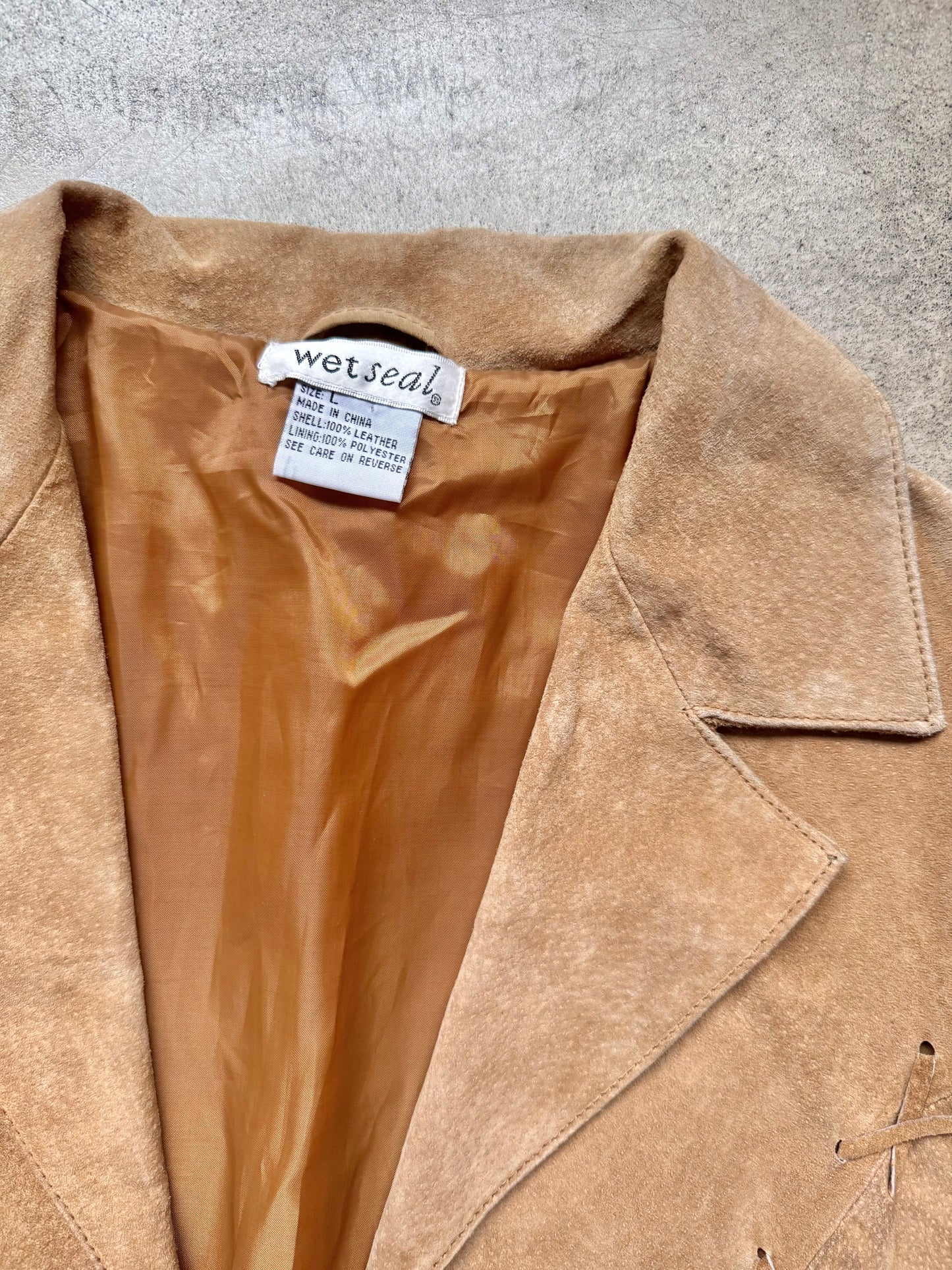 Y2K Wet Seal Lace-Up Tan Suede Leather Jacket | Large