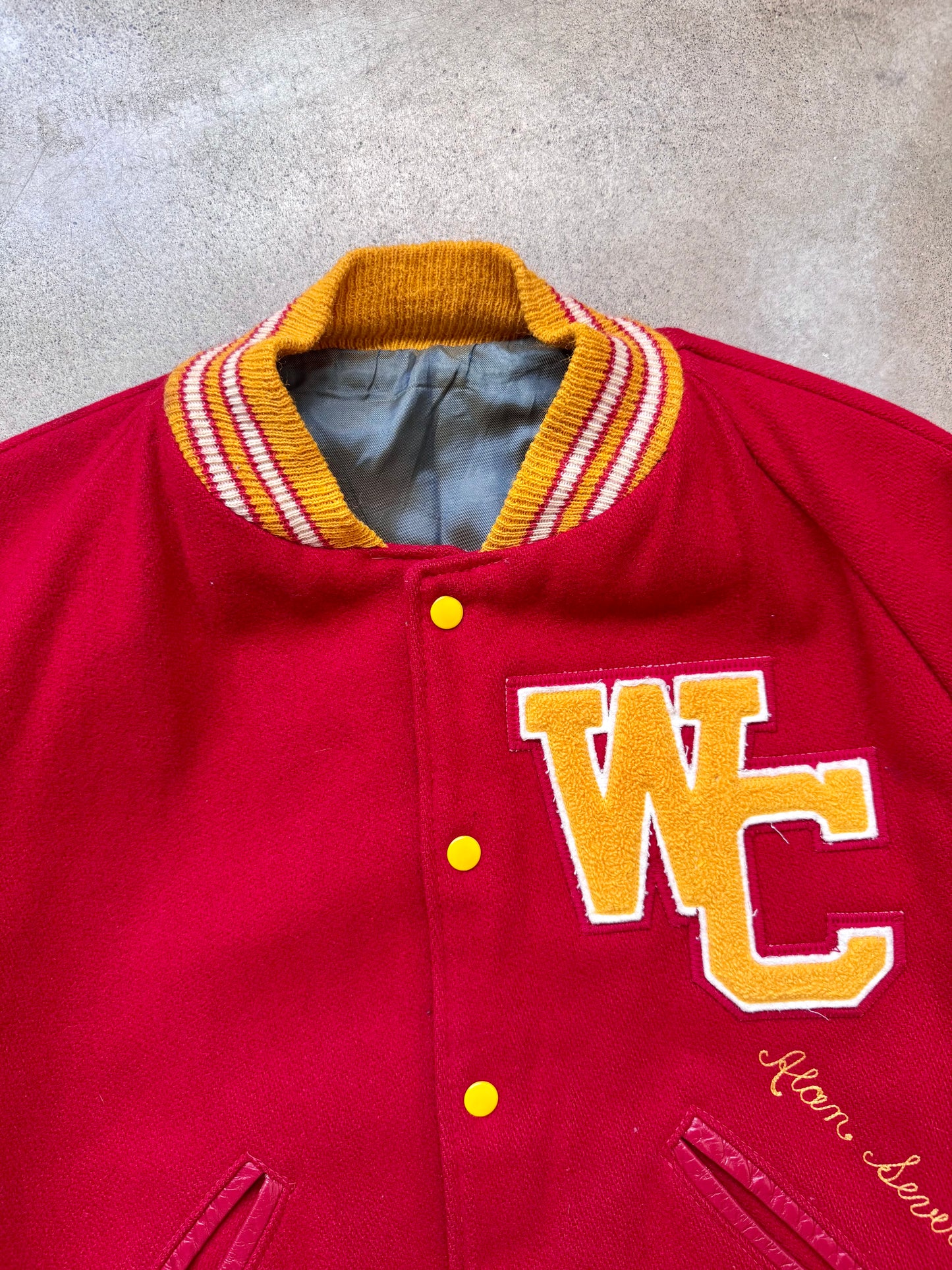 Vintage 1981 Worthington Christian Red & Gold Wool Letterman Varsity Jacket | Large
