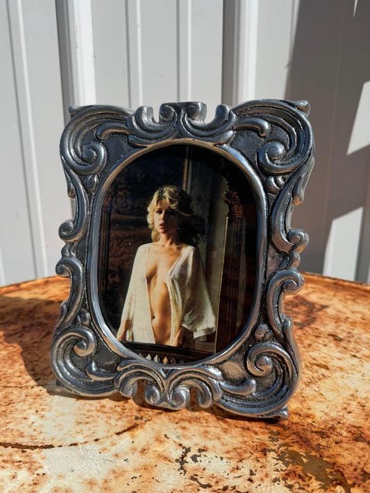 Vintage 1970s Silver Baroque-Style "Nude Woman" Framed Print