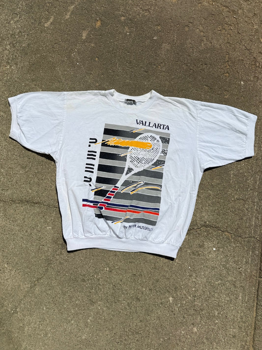 Vintage 1980s Peer By Peter Mussfeldt Tennis Graphic Short Sleeve Athletic Shirt | Medium