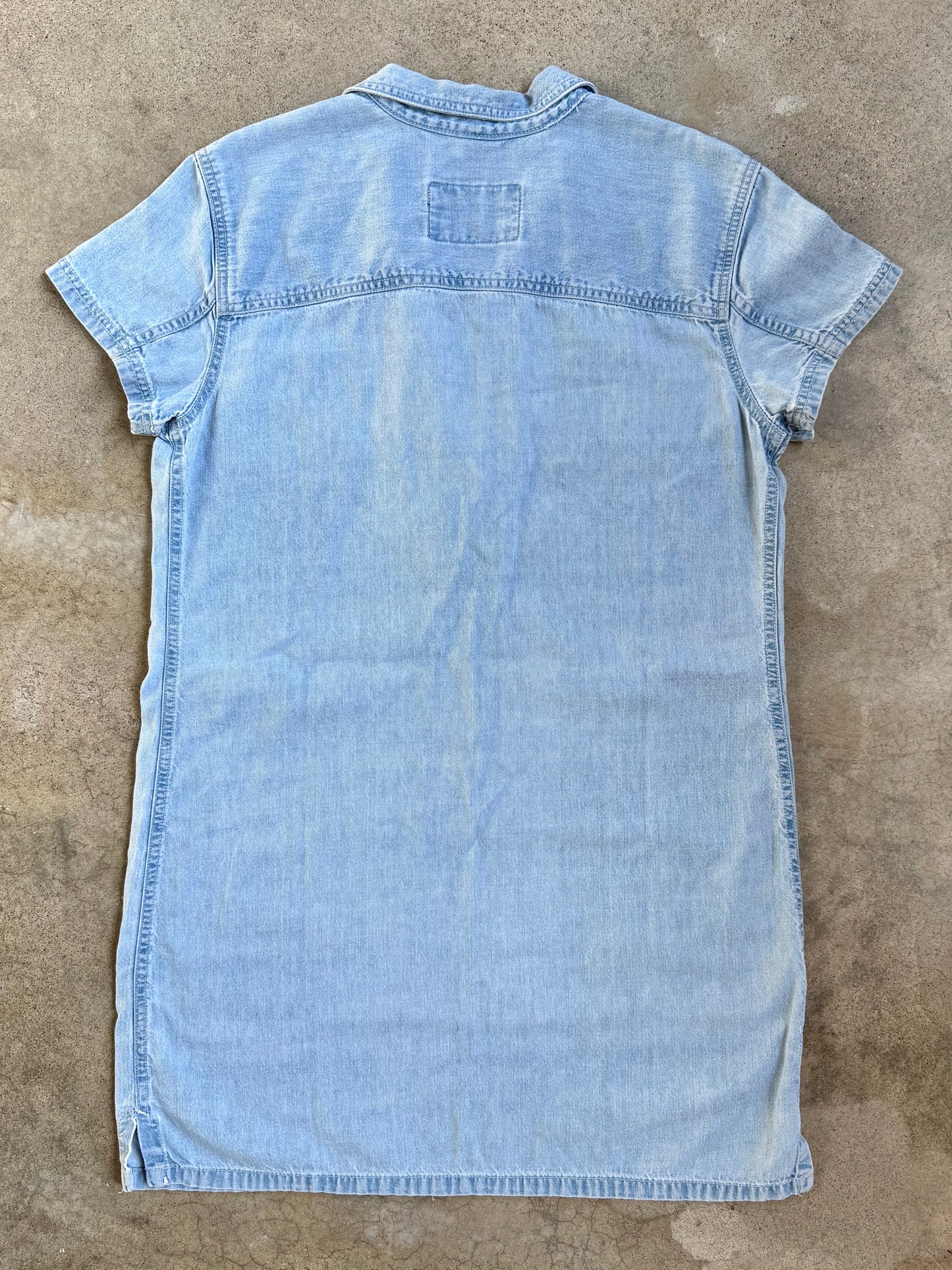 Vintage 1990s Liz Wear Light Wash Denim Lace-Up Shirt Dress | Medium