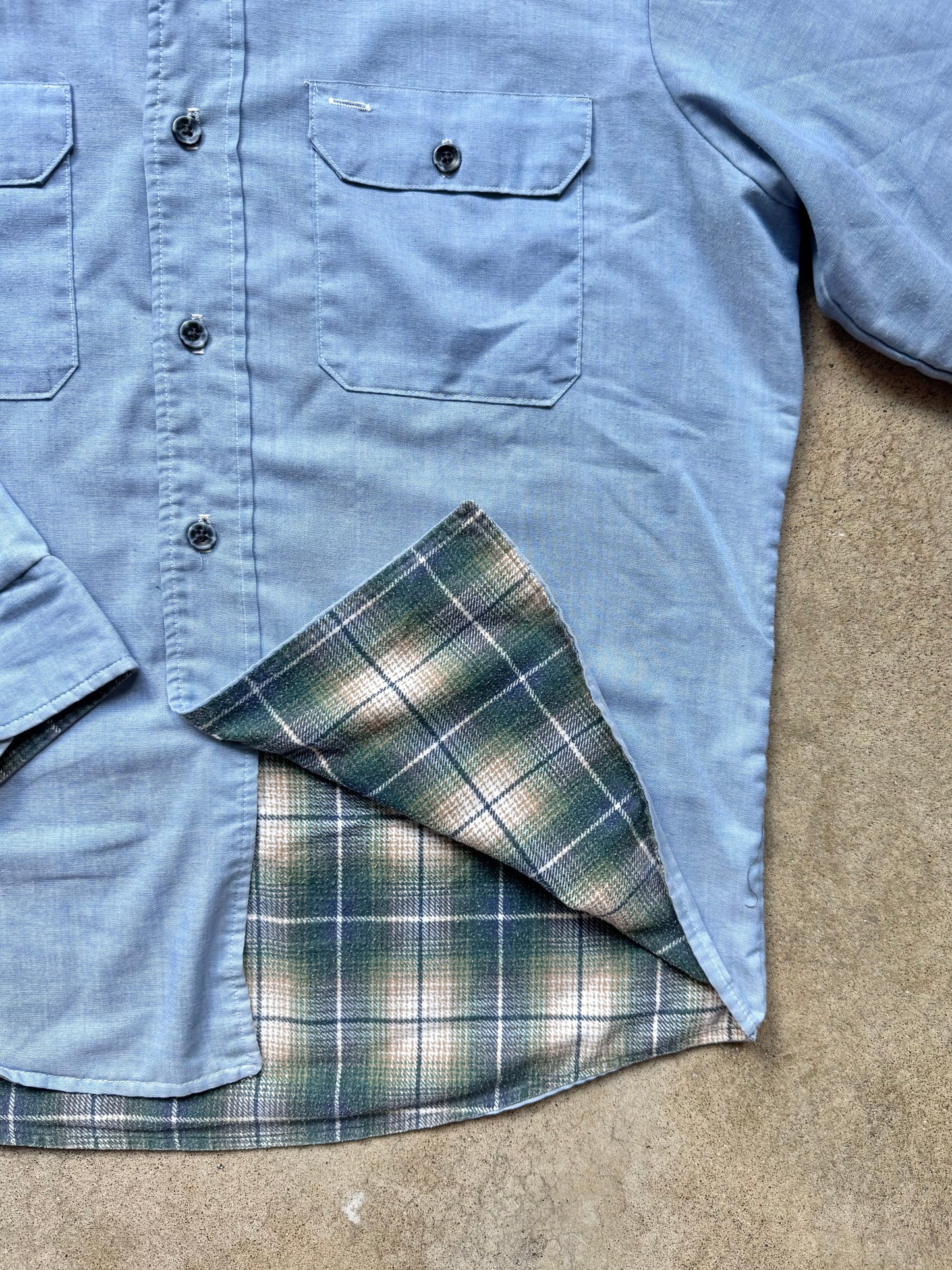 Vintage 1970s/80s Fieldmaster Flannel Lined Blue Utility Work Shirt | Large