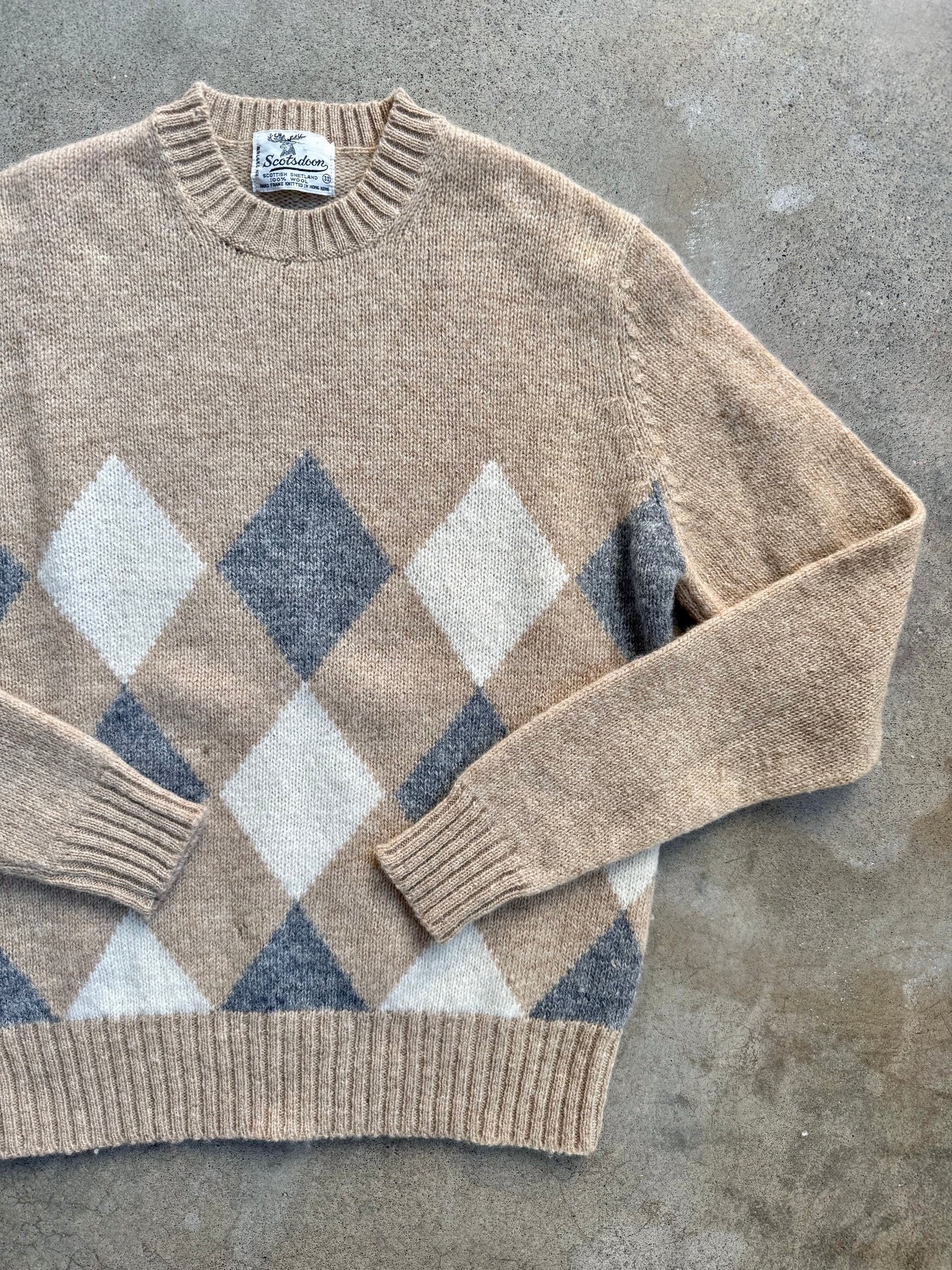 Vintage Scotsdoon Neutral Argyle Wool Sweater | S/M