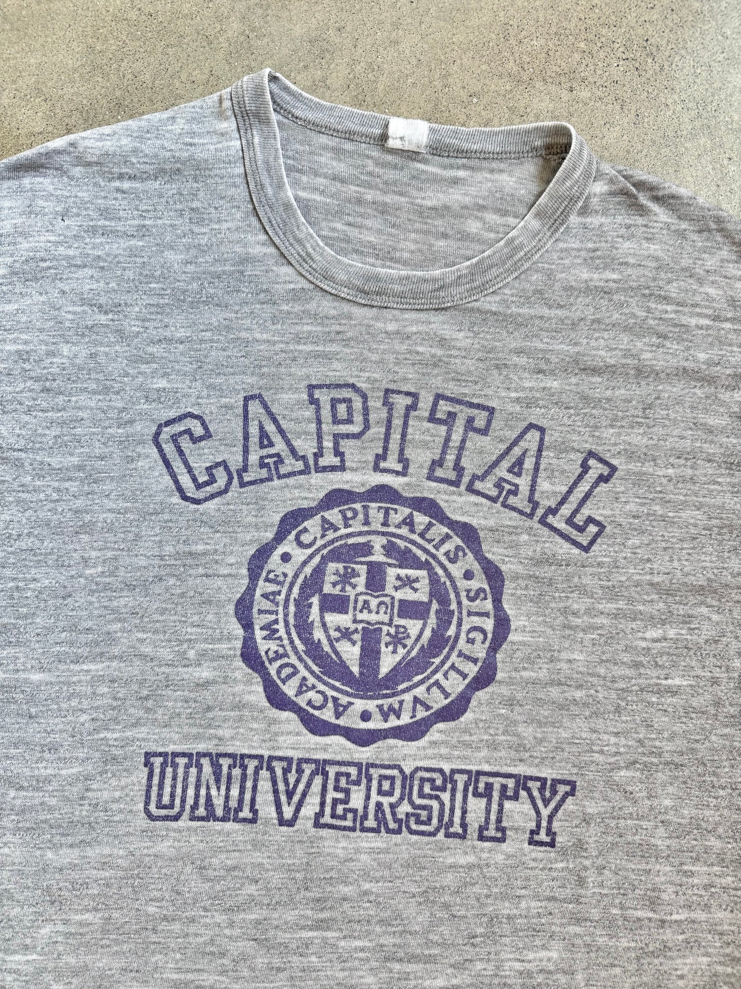 Vintage 1980s Heather Grey Capital University Tee | Large