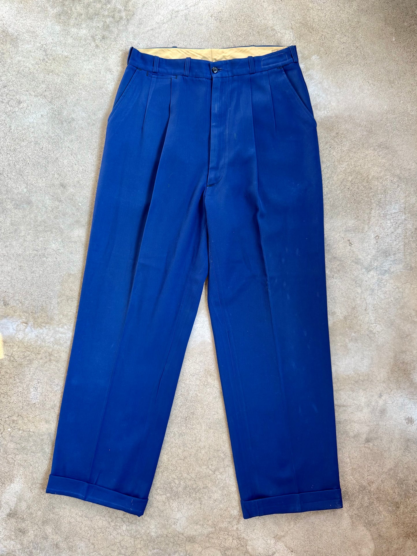 Vintage 1950s Riverside Masterbilt Royal Blue High-Waist Pleated Trousers | Waist 32”