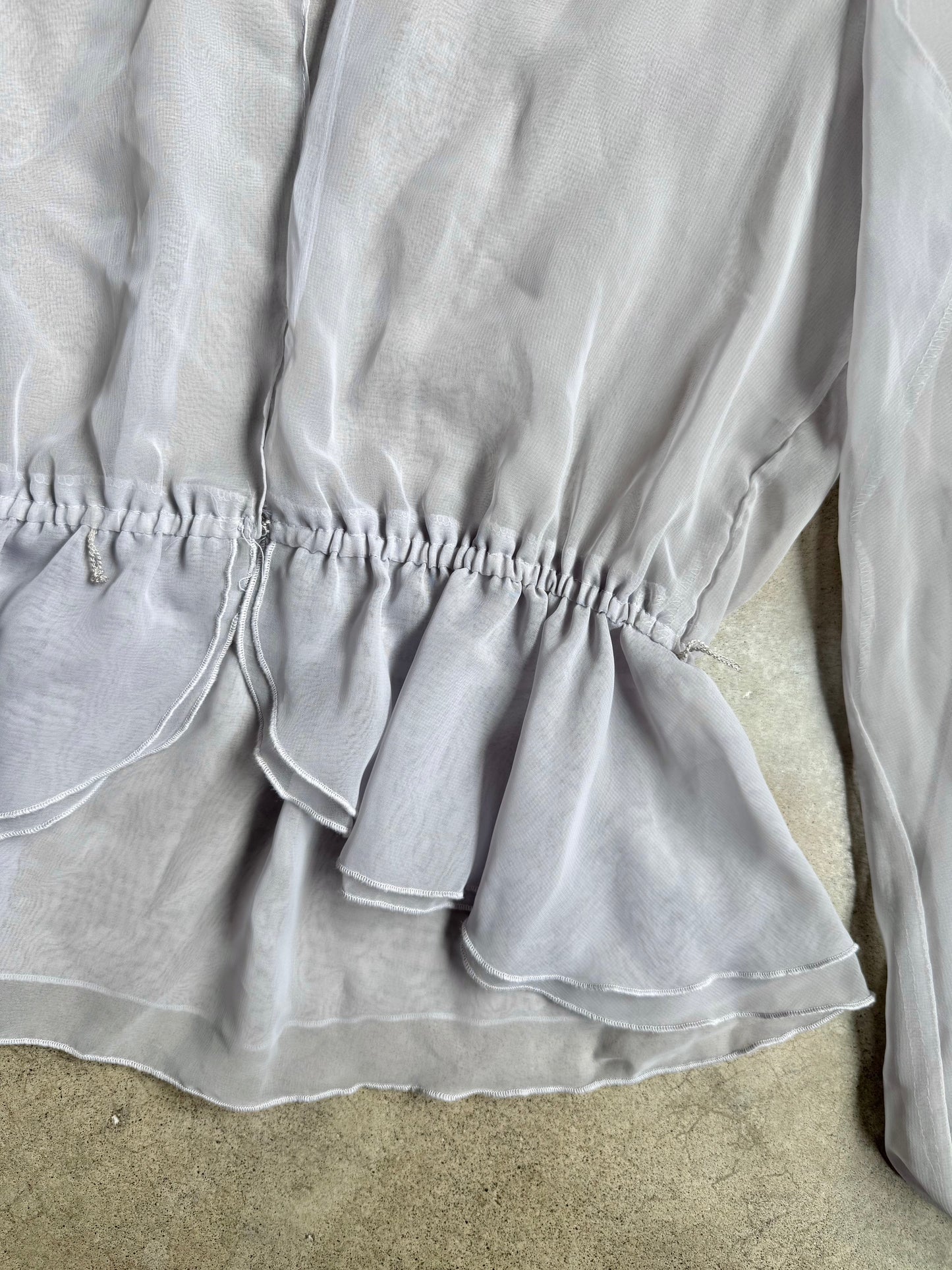 Vintage JCPenney Grey Sheer Chiffon Deep V-Neck Top | M/L