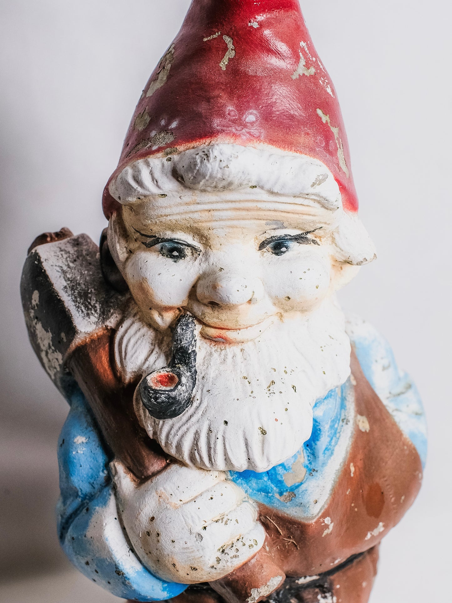 Vintage 1940s Hand-Painted Garden Gnome Statue w/ Axe
