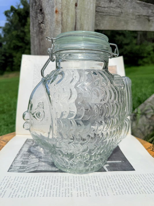Vintage 1970s Fish Shaped Glass Canister