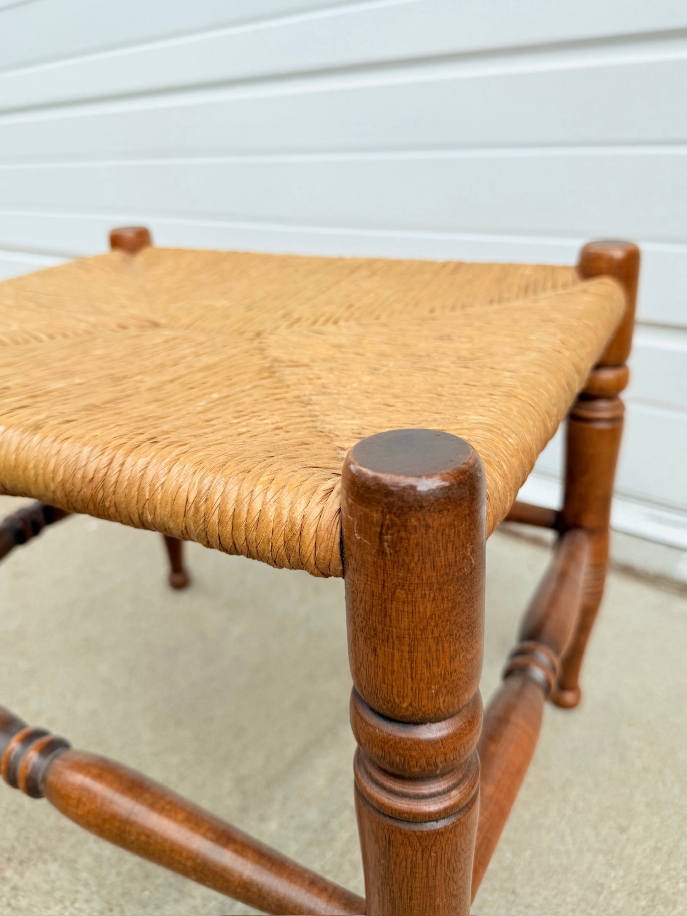 Vintage 1950s/60s Handmade Woven Wood Footstool