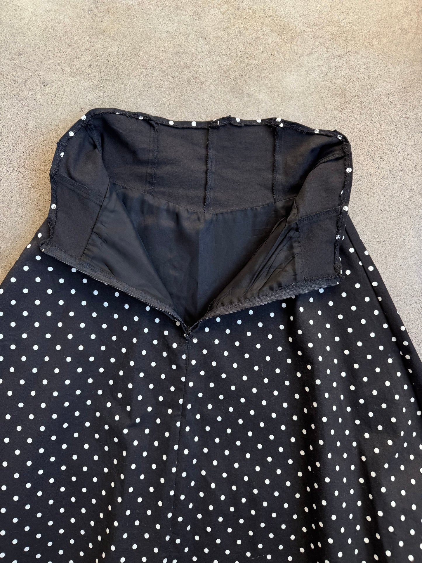 Vintage 1980s Handmade Black & White Polka Dot Tulle Trim Skirt | Small
