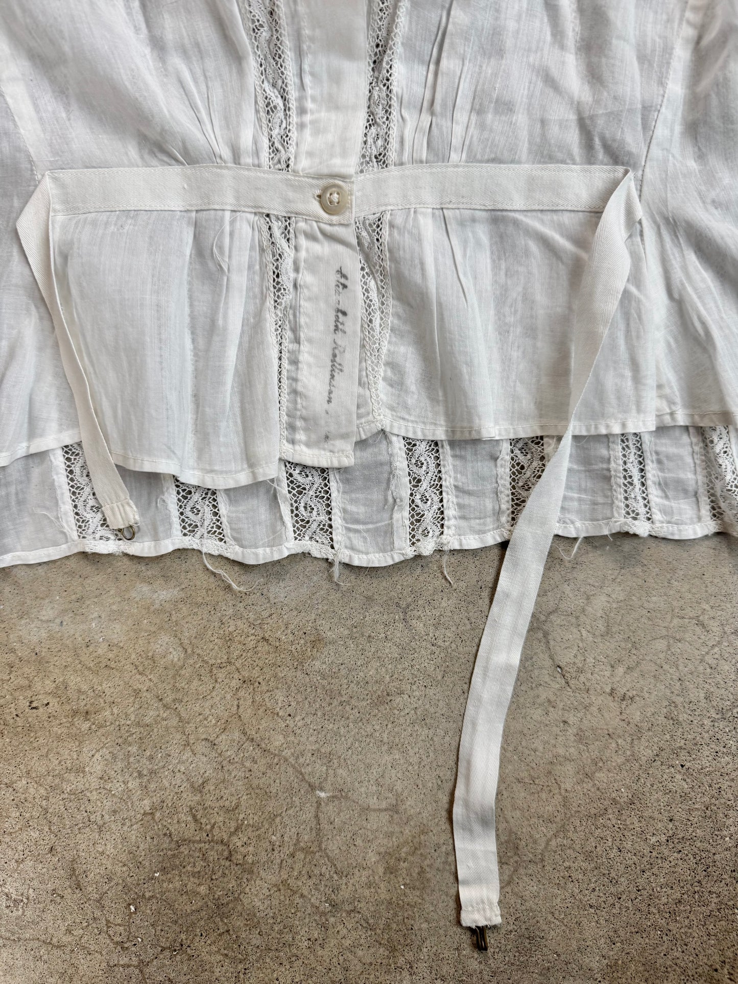 Antique 1900s Edwardian White Lace High-Neck Blouse | XS/S