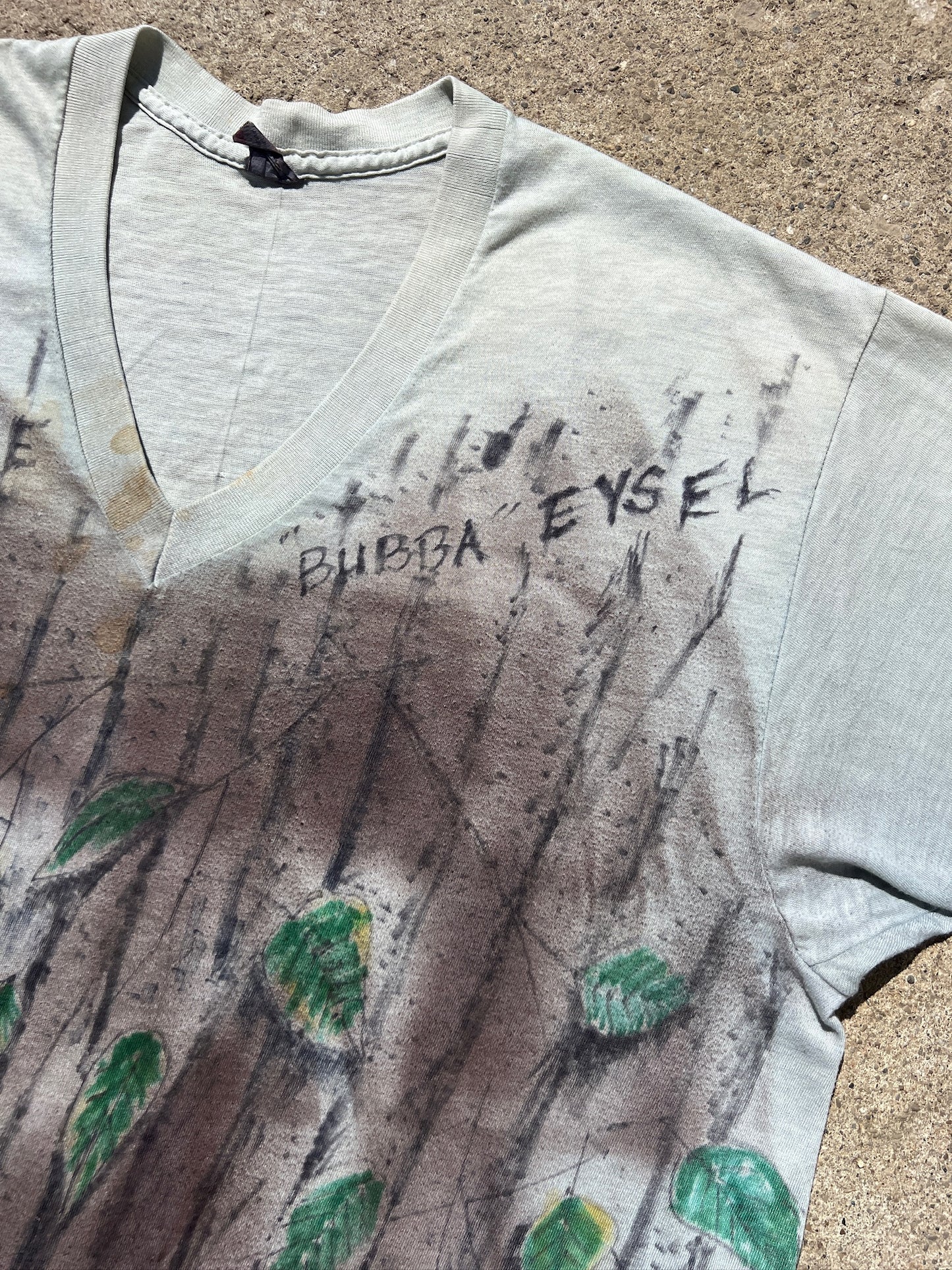 Vintage 1970s Green "Bubba Eysel" Camo Painted Hunting Tee | 2XL