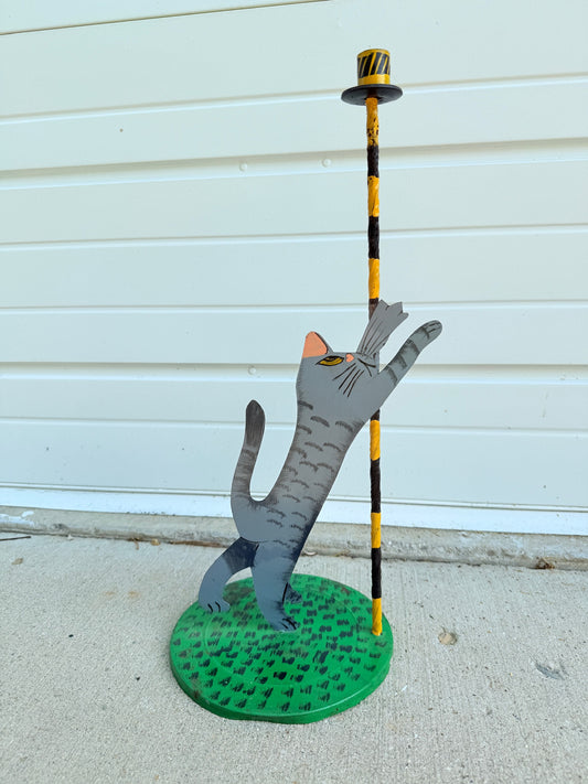 Vintage 1970s Metal "Cat & Pole" Candleholder