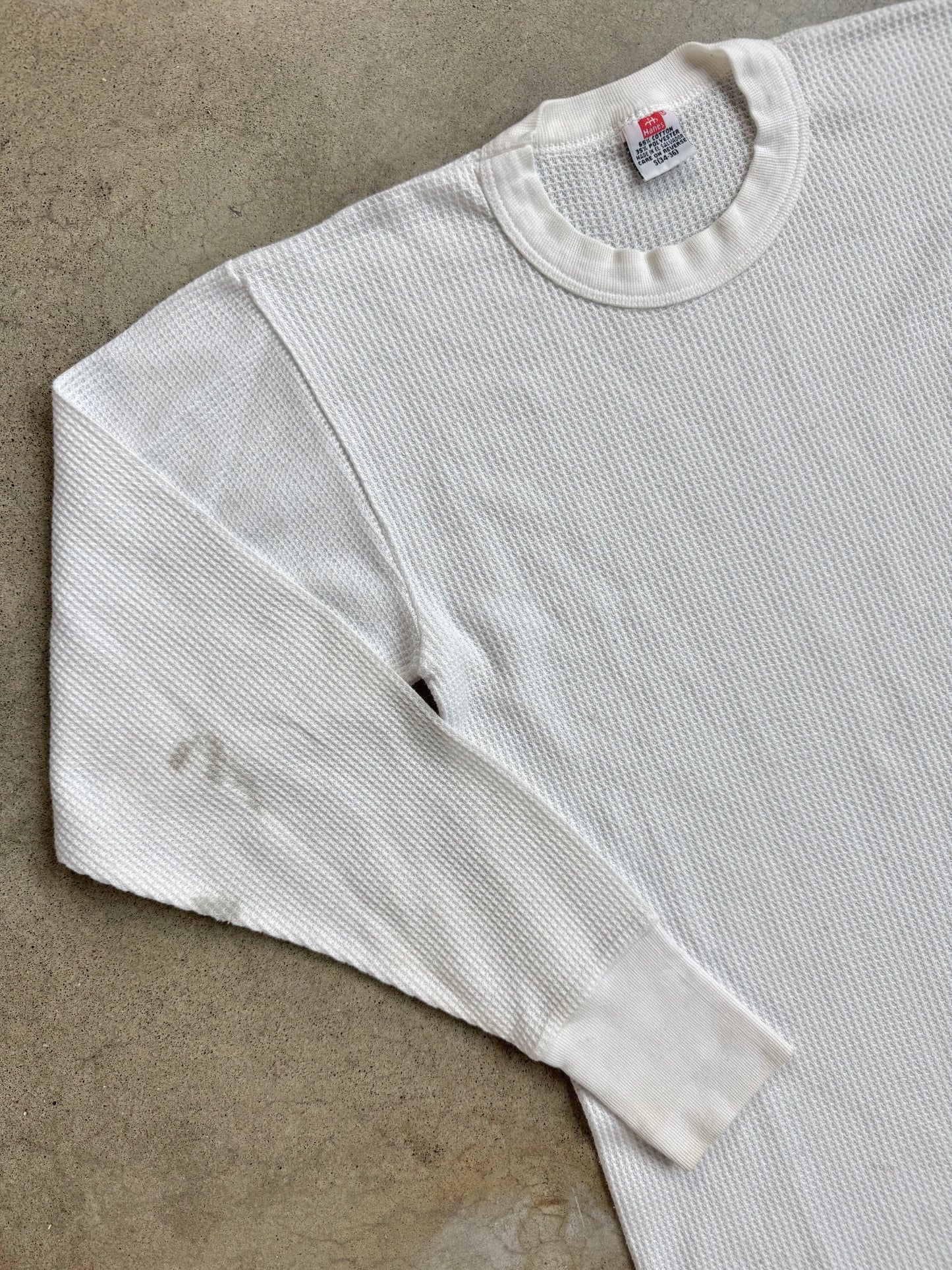 Vintage 1980s Hanes White Waffle Knit Thermal | Small