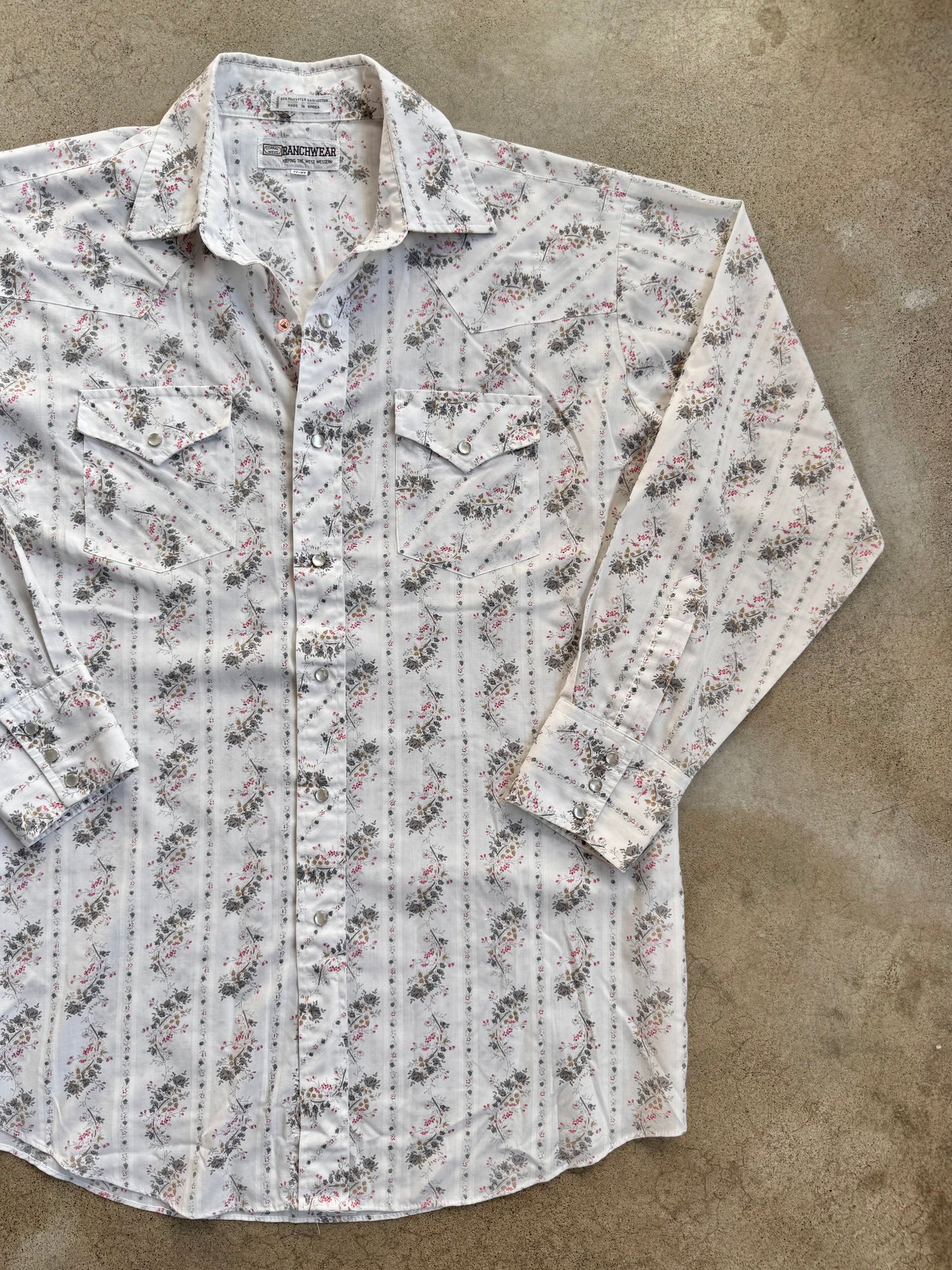Vintage 1980s Corral West Ranchwear Floral Pearl Snap Western Shirt | XL