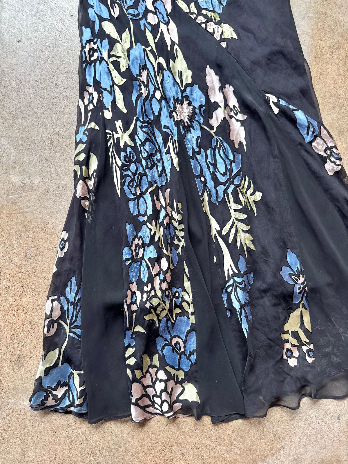 Vintage 1990s Alex Evenings Floral Beaded Silk-Blend Maxi Dress | Medium
