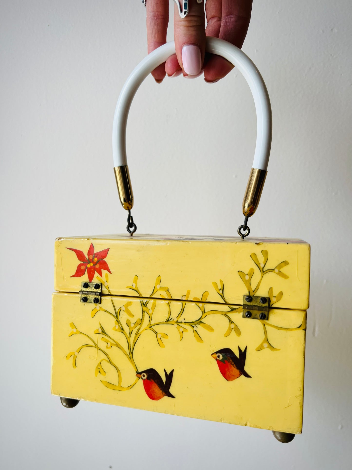 Vintage 1970s Bird Decoupage Wooden Box Purse