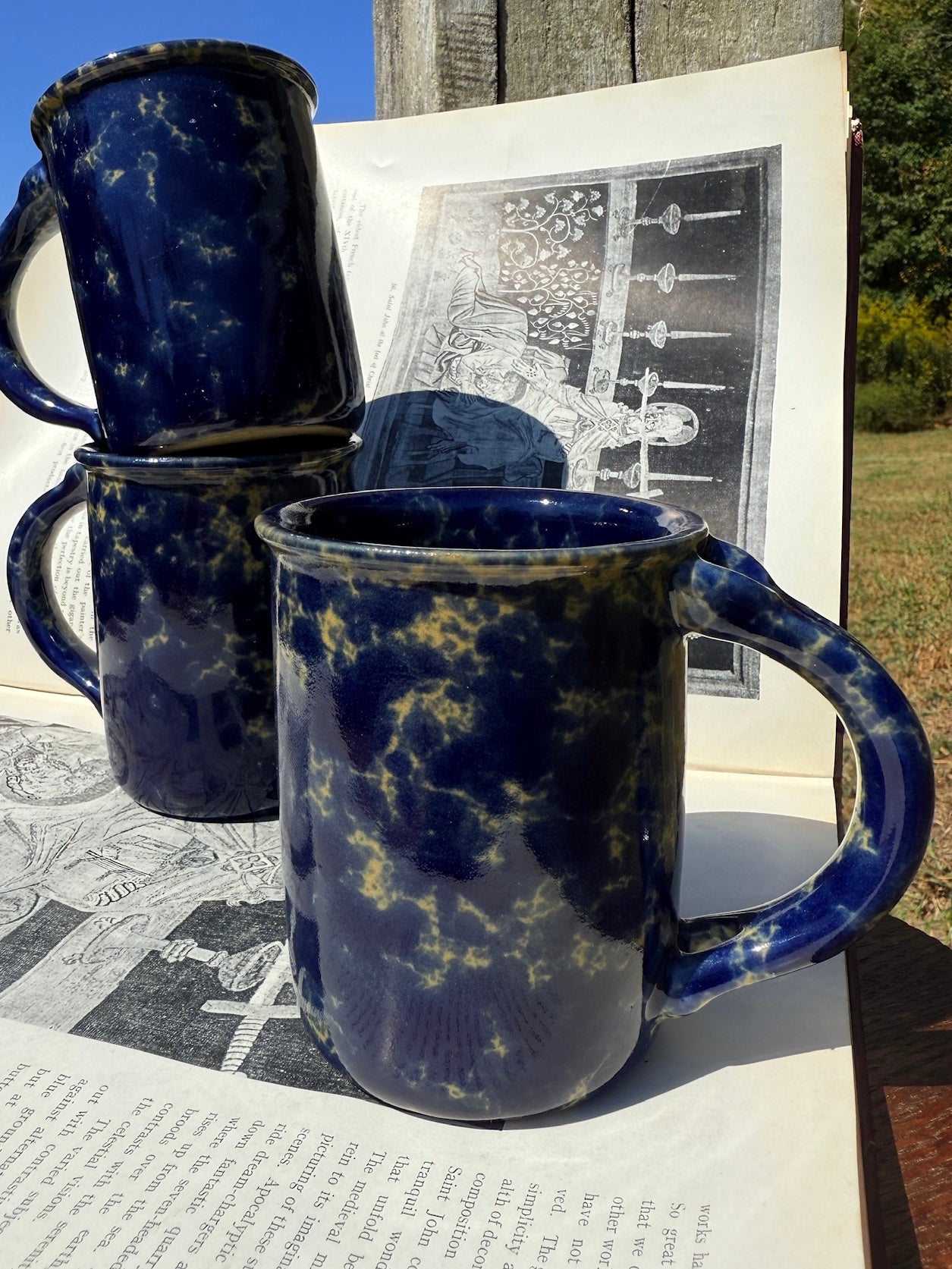 Vintage 1960s Bennington Potters Agate Blue Mugs | Set of 3