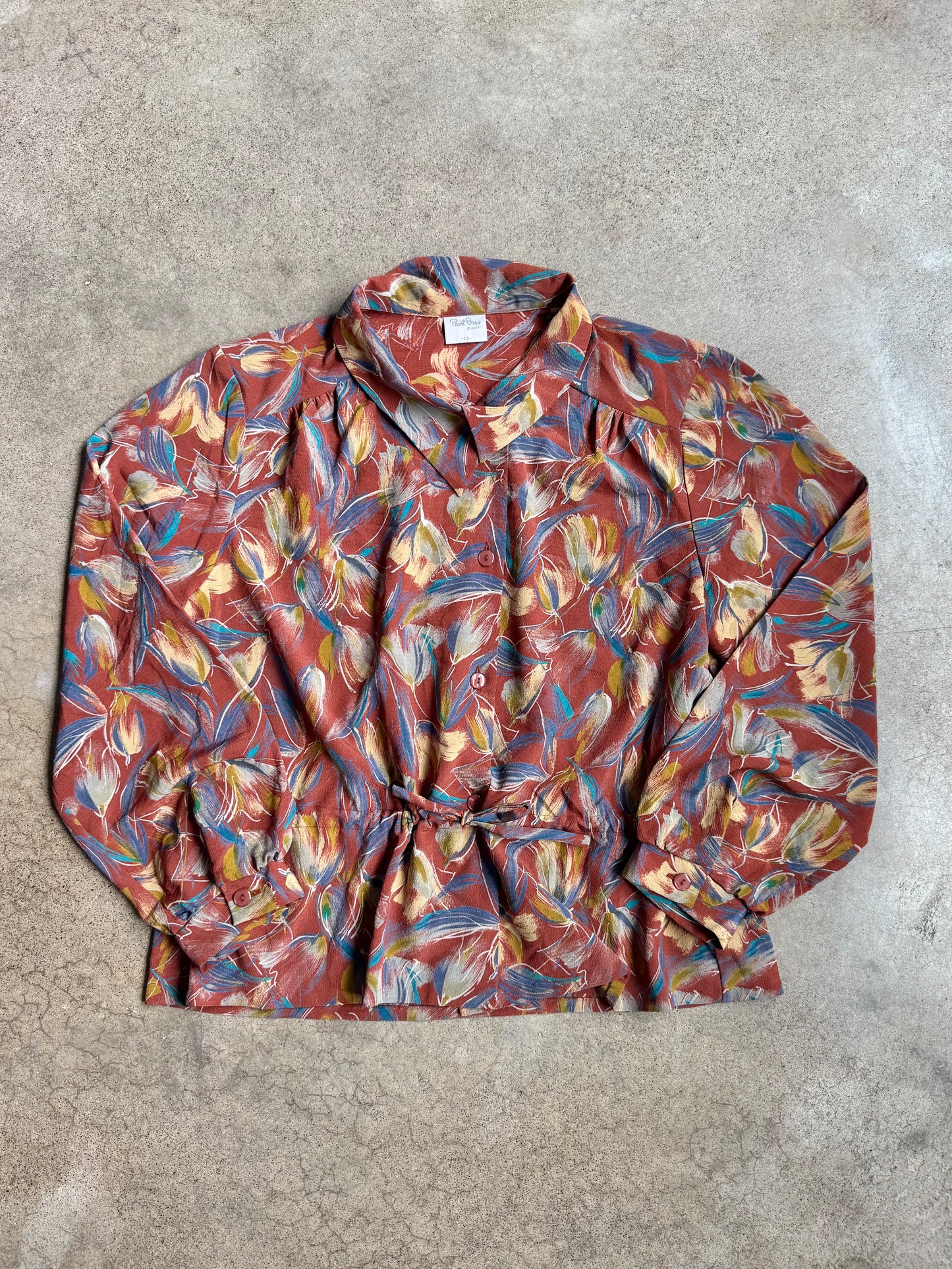 Vintage 1980s Pearl Biso Floral Print Tie-Waist Blouse | Medium