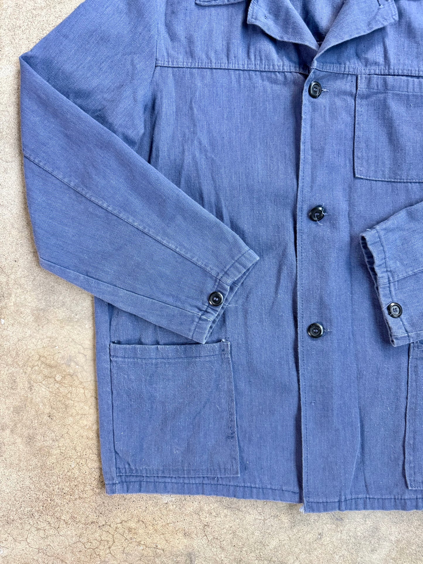 Vintage 1940s Washed Blue French Chore Coat | Large