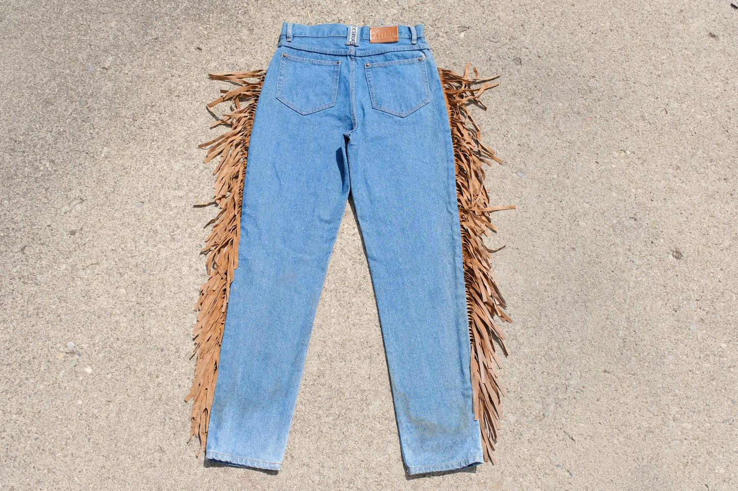 Vintage Exterior Fringe Denim Jeans