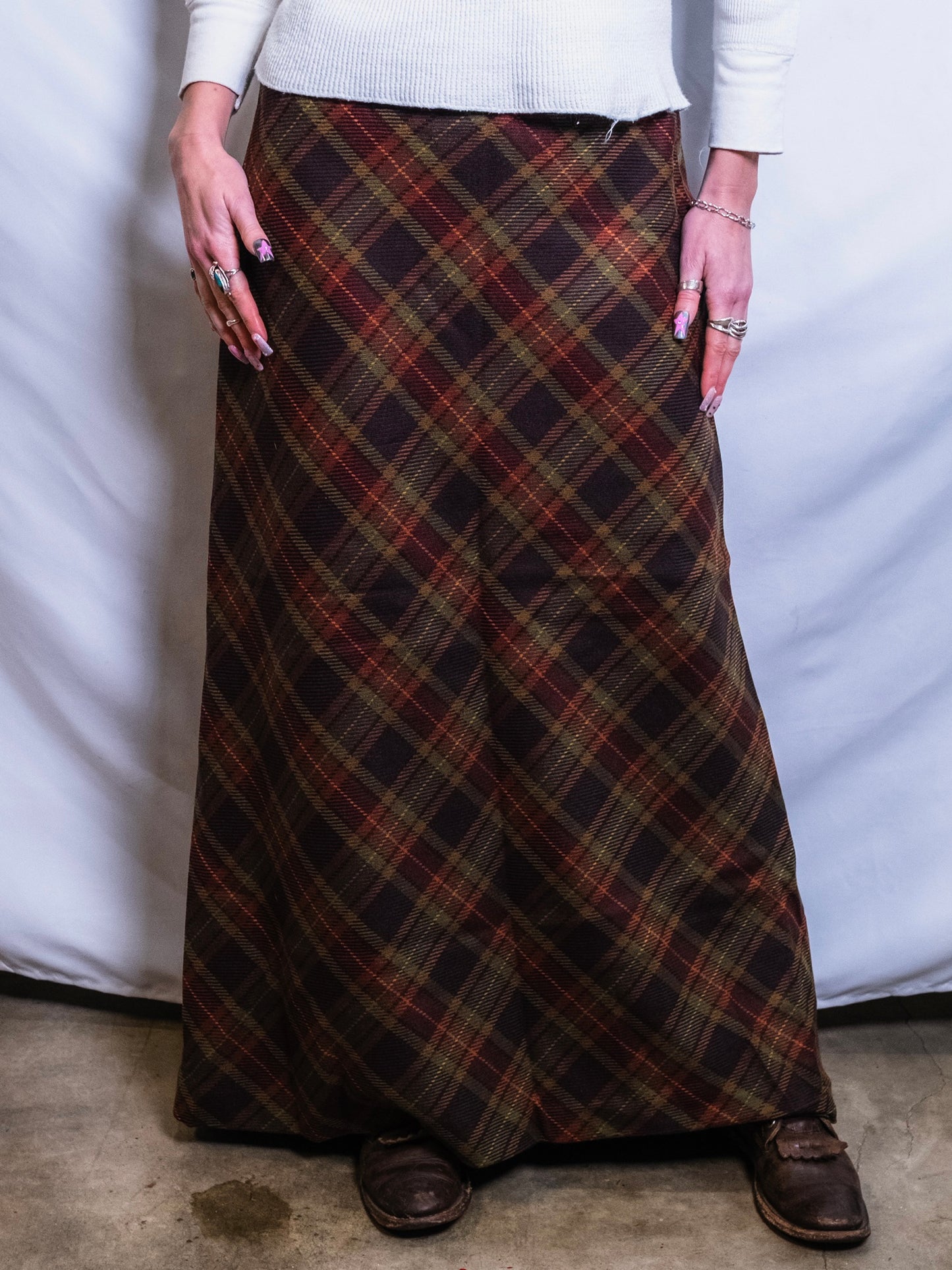 Vintage 1990s Willi Smith Italian Wool Plaid Maxi Skirt | Waist 32”