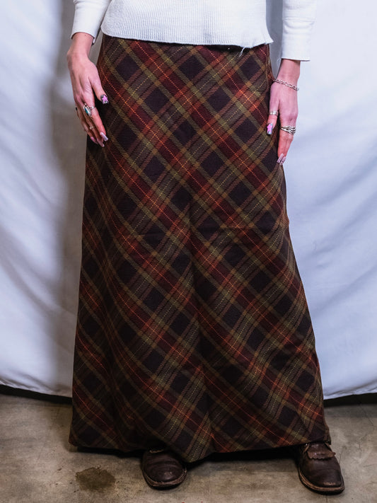 Vintage 1990s Willi Smith Italian Wool Plaid Maxi Skirt | Waist 32”