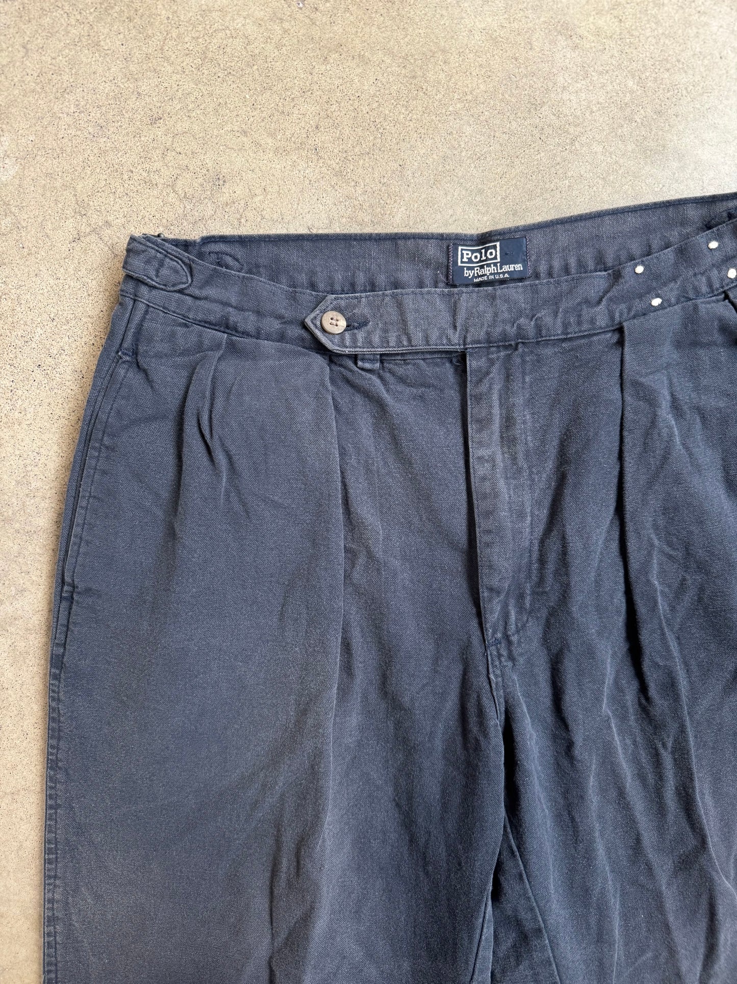 Vintage 1990s Polo Ralph Lauren Navy Cotton Pleated Trousers | Waist 34”