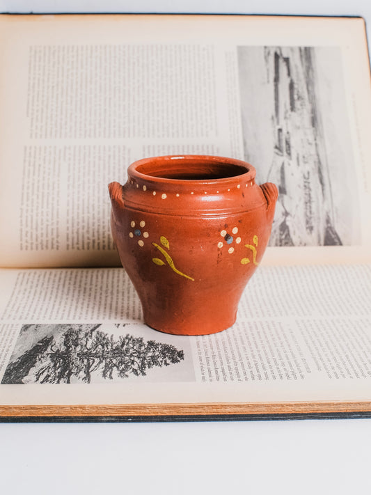 Vintage 1940s Mexican Terracotta Hand-Painted Pottery Vase/Pot