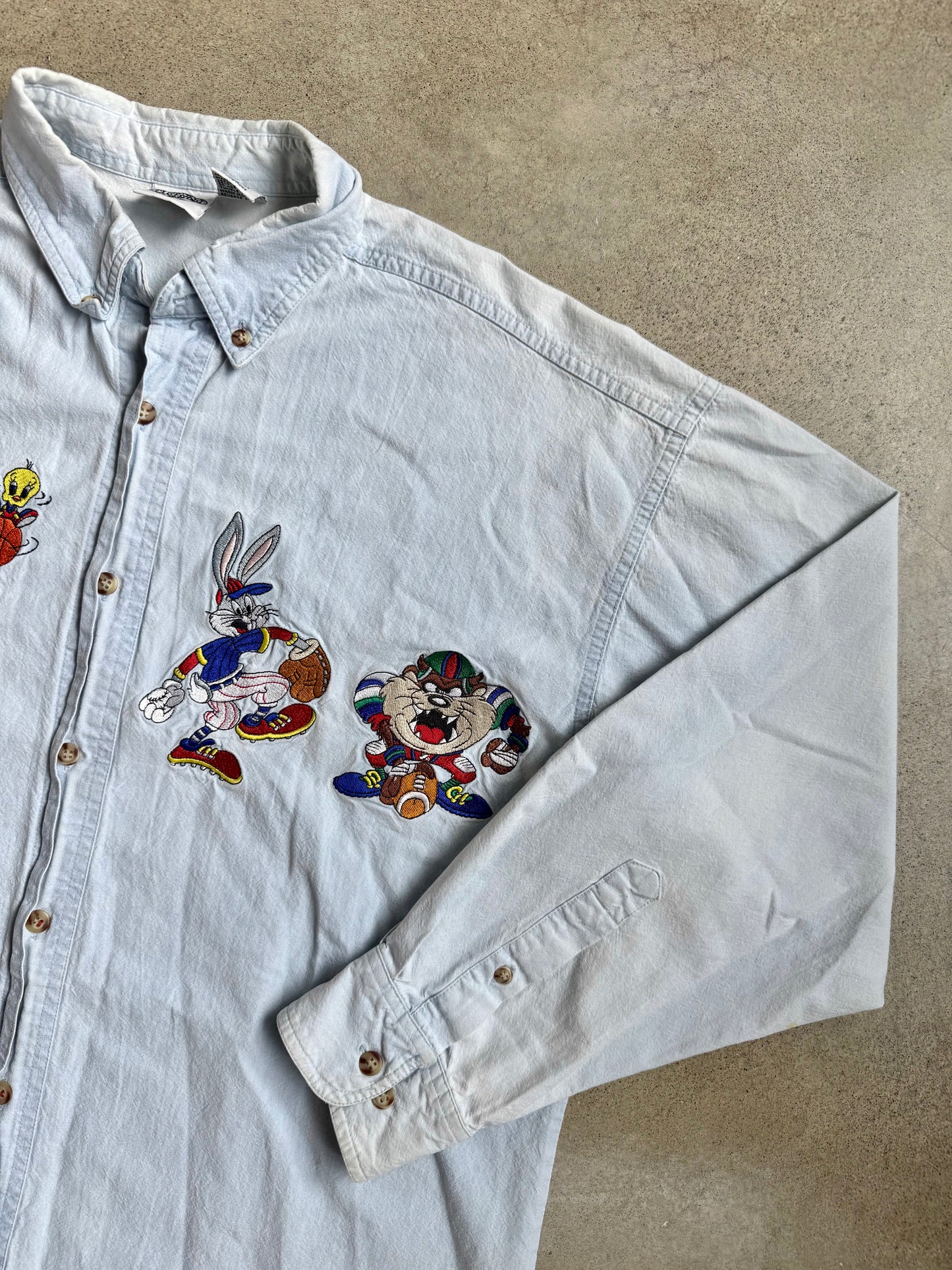 Vintage 1990s ACME Looney Tunes Embroidered Denim Shirt | Medium