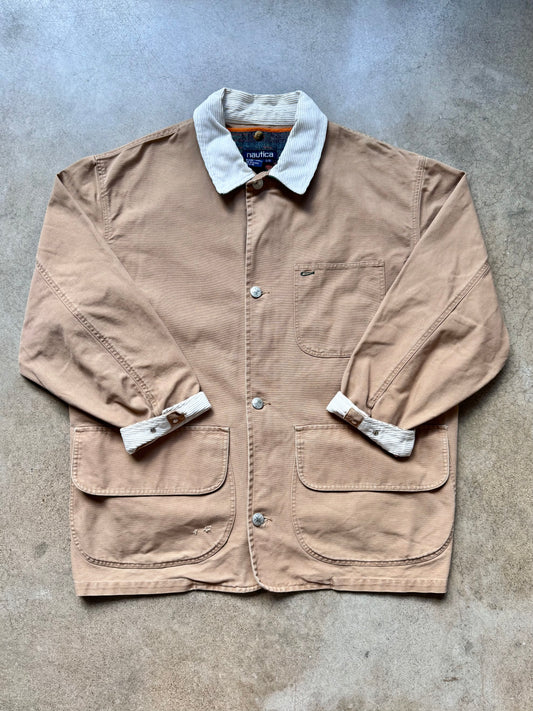 Vintage 1990s Nautica Corduroy Collar Canvas Chore Jacket w/ Blanket Liner | Large