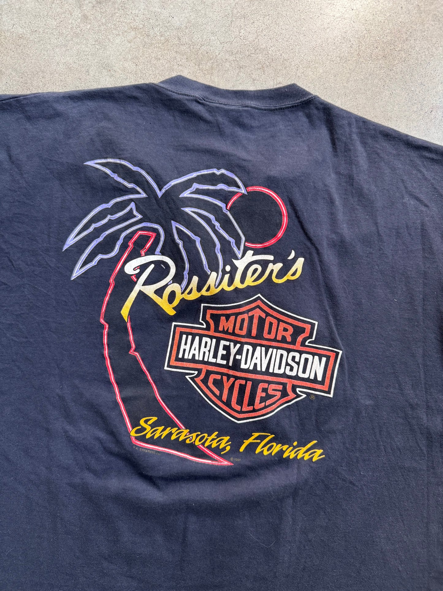 Vintage 1990s Harley Davidson Black Henley Graphic Tee | XXL