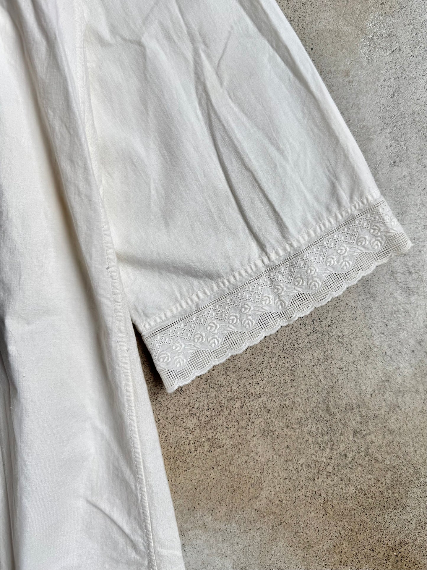 Antique Edwardian Lace Trim 100% Cotton Dress Gown | Medium