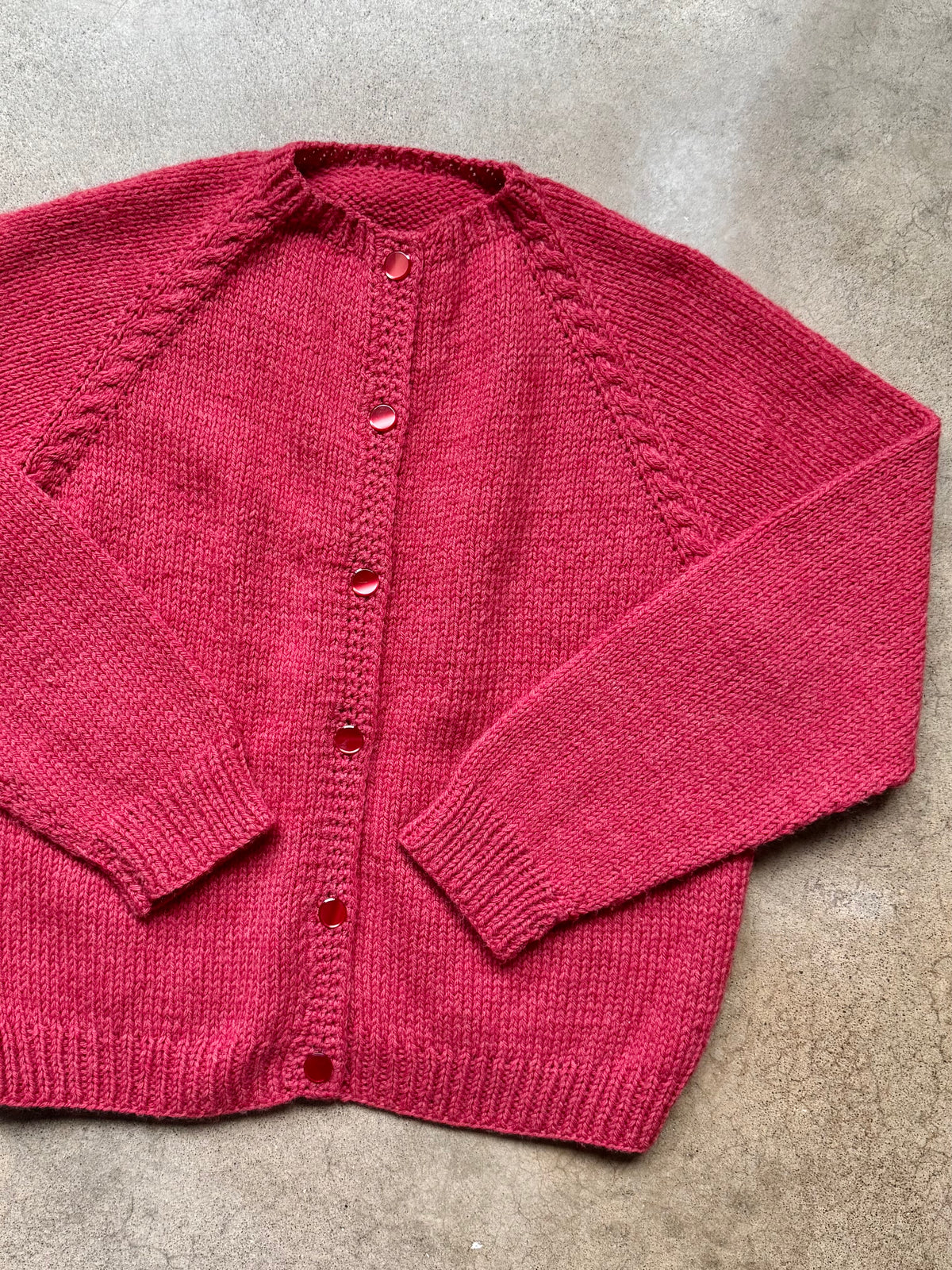 Vintage Handmade Red Knit Cardigan | Large