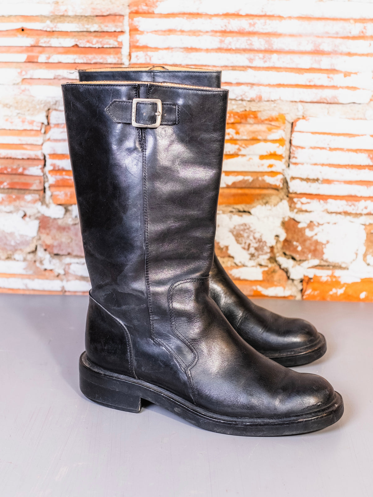 Vintage Coach Black Italian Leather Mid-Calf Moto Boots | Women’s 7.5