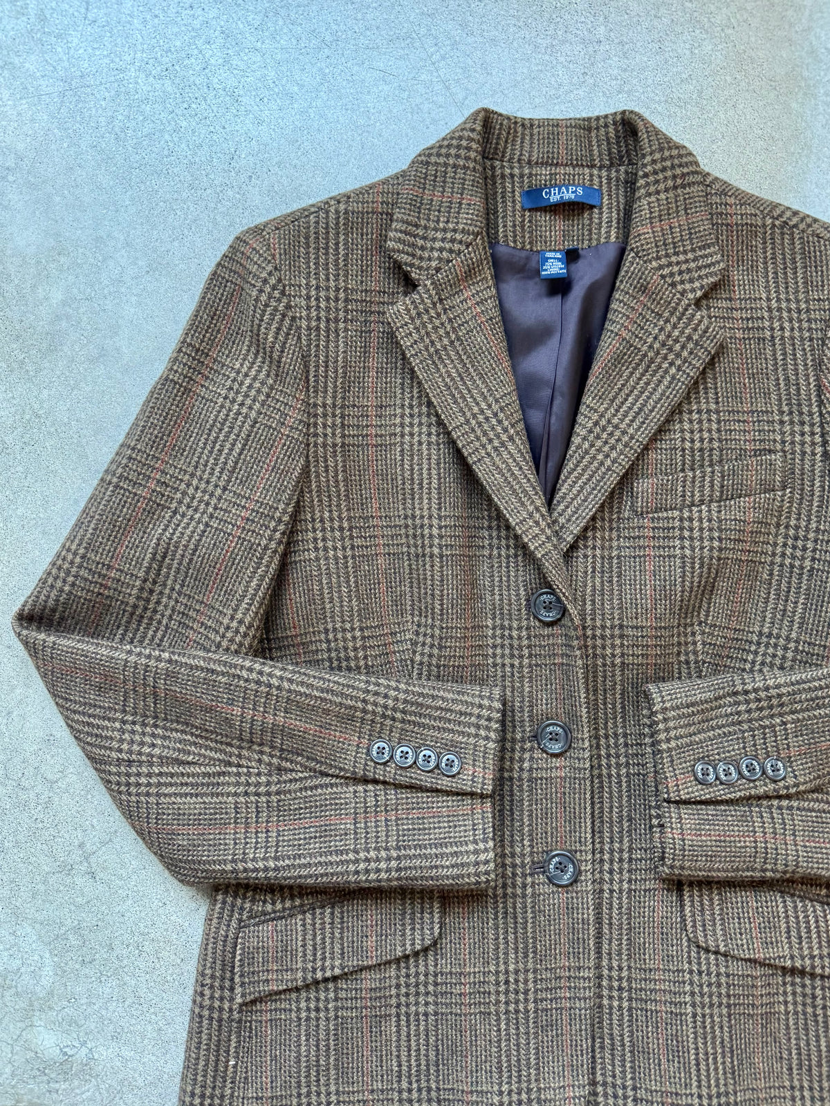 2000s Chaps Brown Plaid Wool-Blend Two-Piece Skirt Suit | Small
