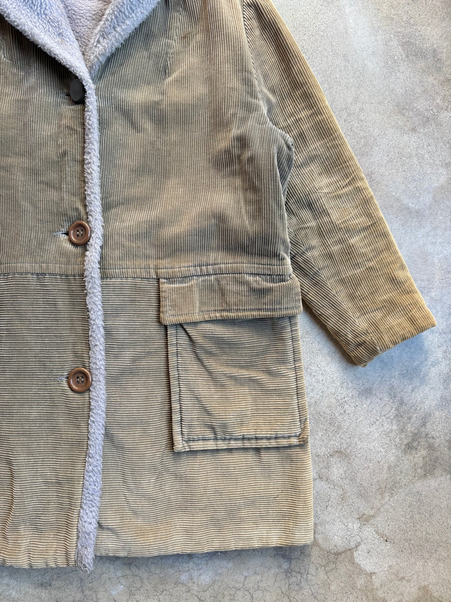 Vintage 1960s Sears Faux Fur Lined Corduroy Hooded Jacket | Medium