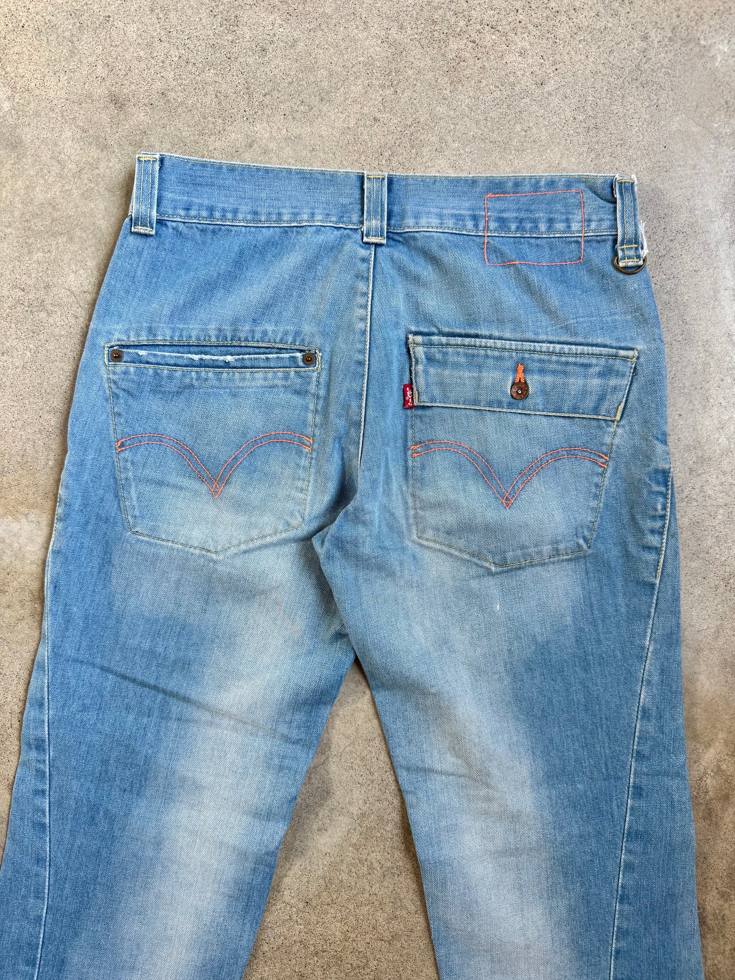 Vintage Y2K Levi's Engineered Orange Stitch Twisted Leg Jeans | Waist 30”