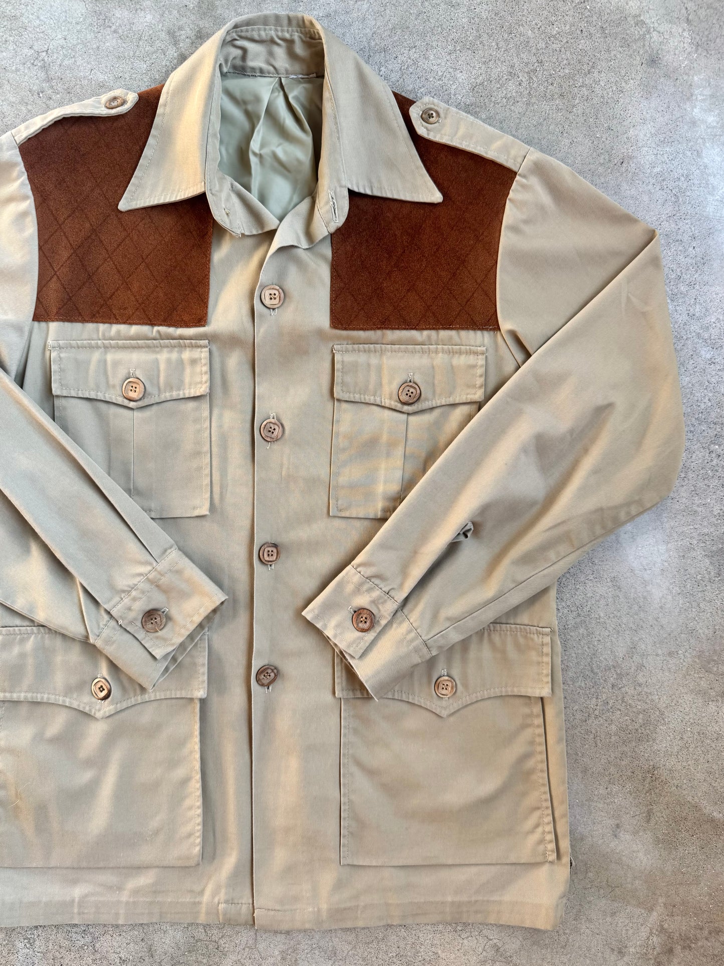 Vintage Woolrich Suede Patch Safari-Style Hunting Jacket | Large