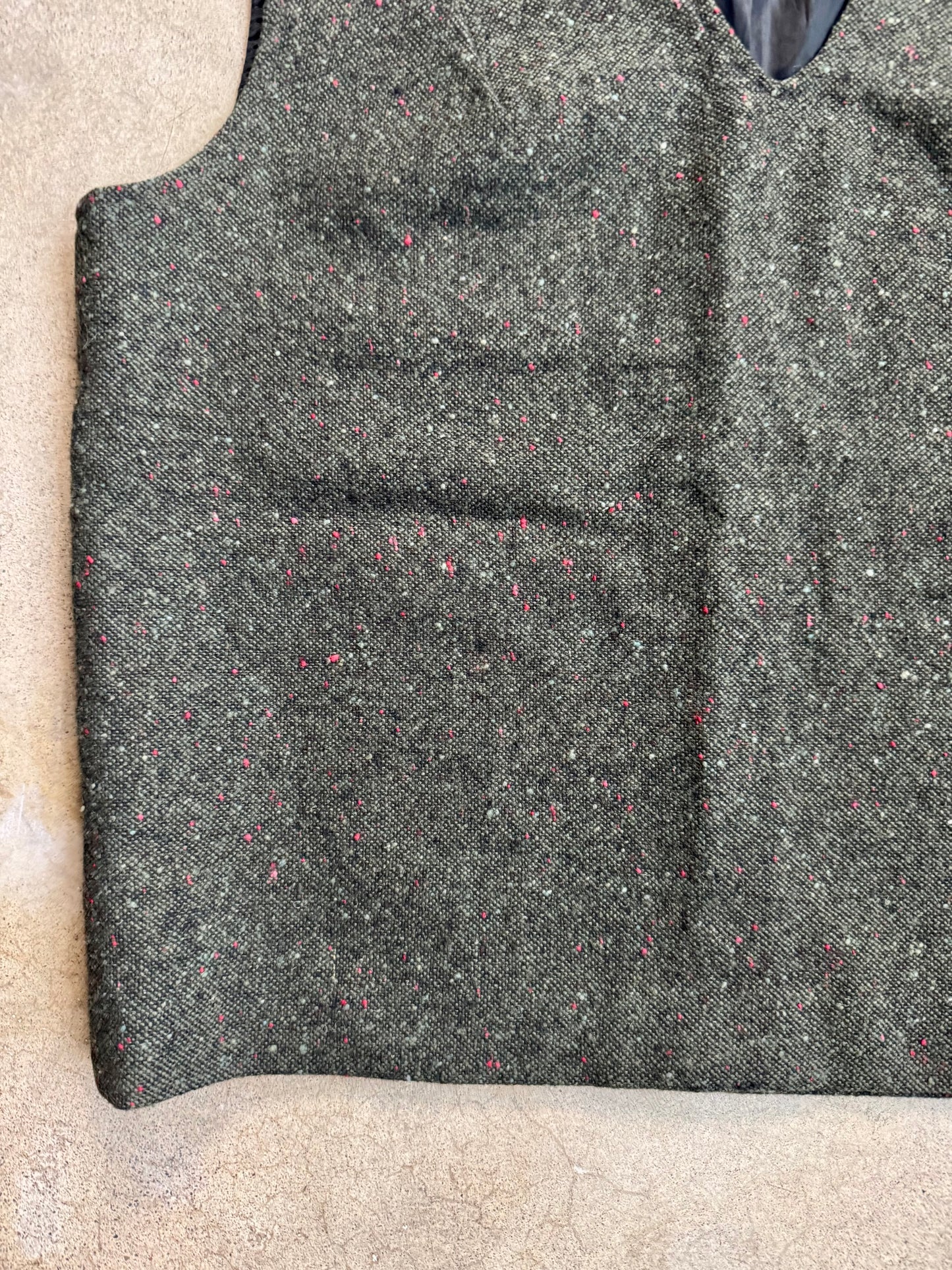 Vintage 1970s Handmade Green Speckled Wool Sleeveless Top | Large